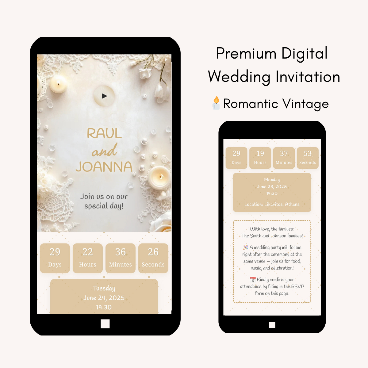 Romantic Vintage - Interactive & Personalized Wedding Invitation Website