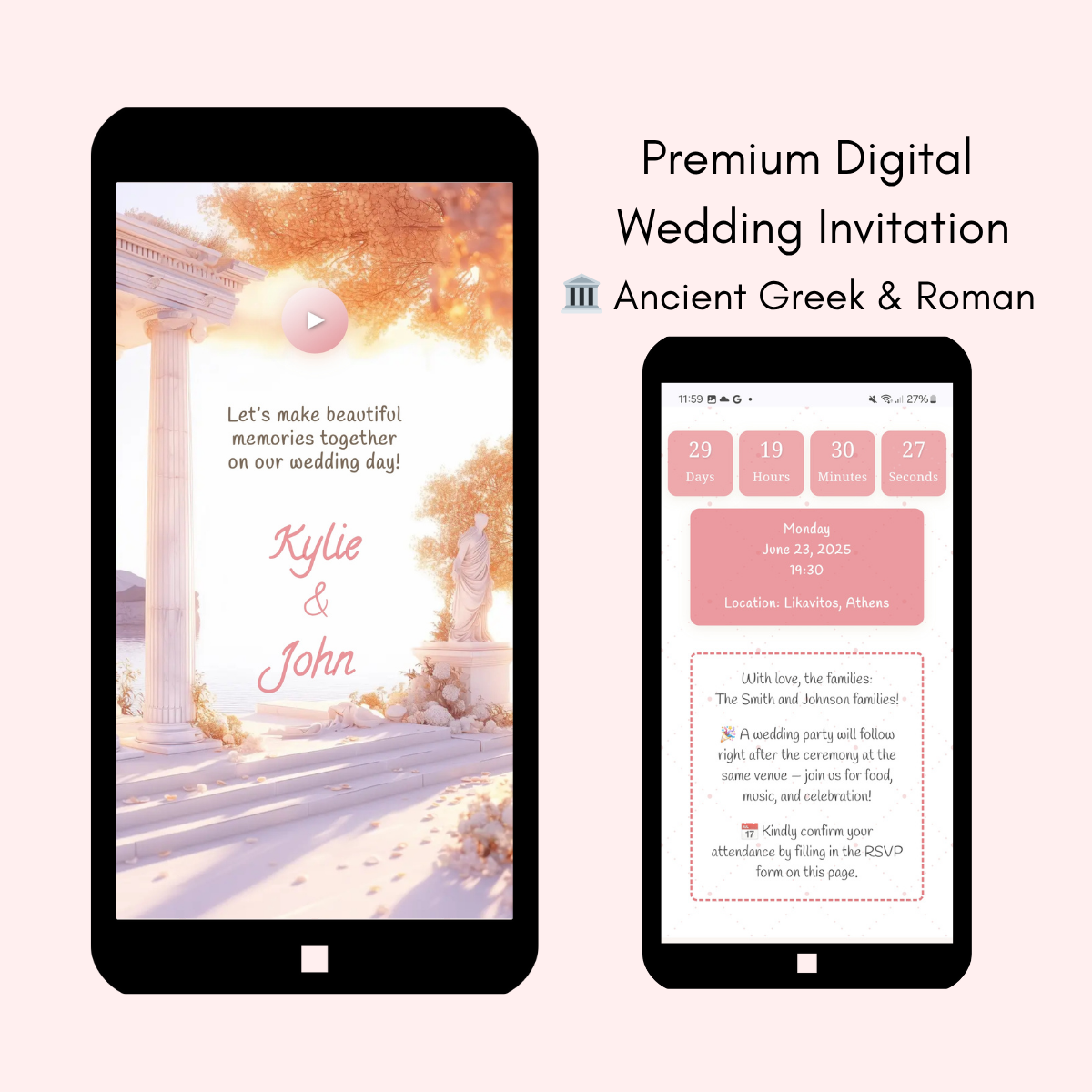 Ancient Greek & Roman Inspired - Interactive & Personalized Wedding Invitation Website