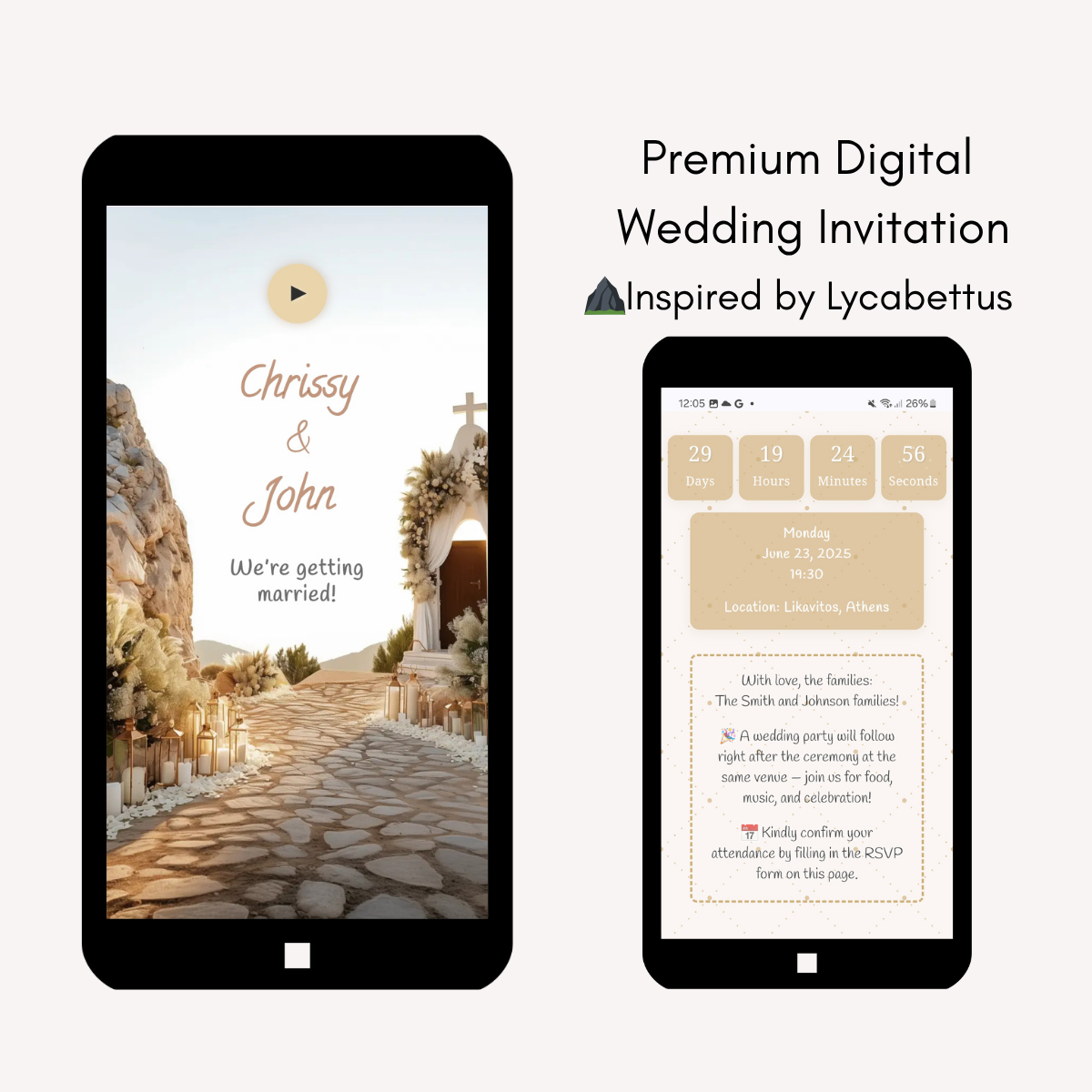 Inspired by Lycabettus - Interactive & Personalized Wedding Invitation Website