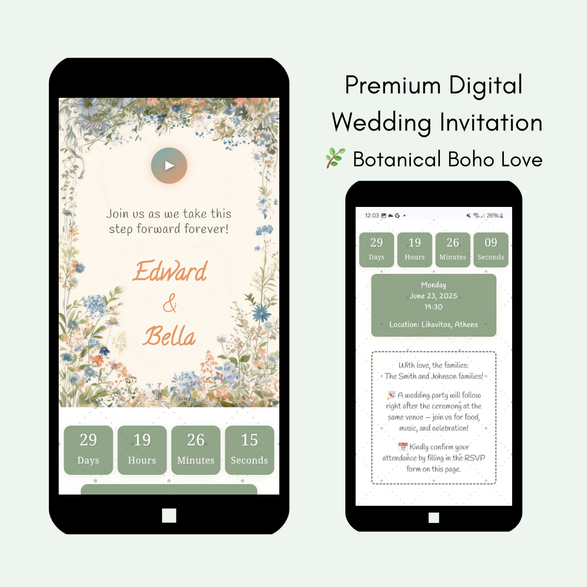 Botanical Boho Love - Interactive & Personalized Wedding Invitation Website