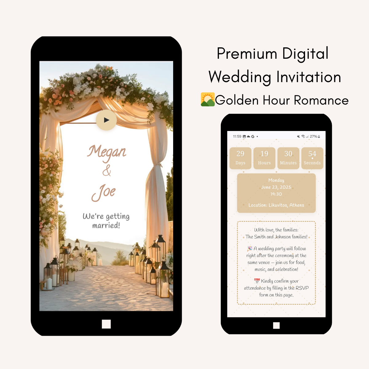 Golden Hour Romance - Interactive & Personalized Wedding Invitation Website