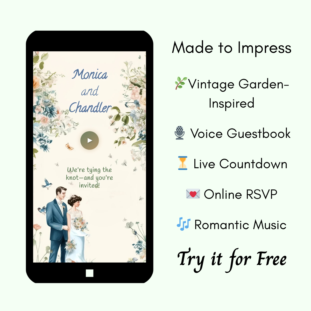 Vintage Garden Inspired - Interactive & Personalized Wedding Invitation Website