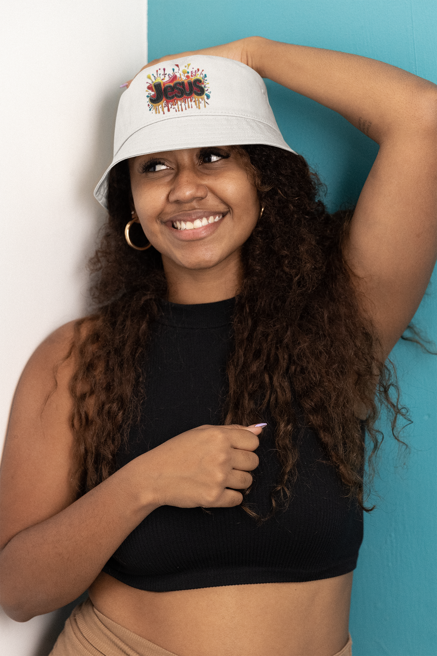 White Bucket Hat with 'Jesus' Design