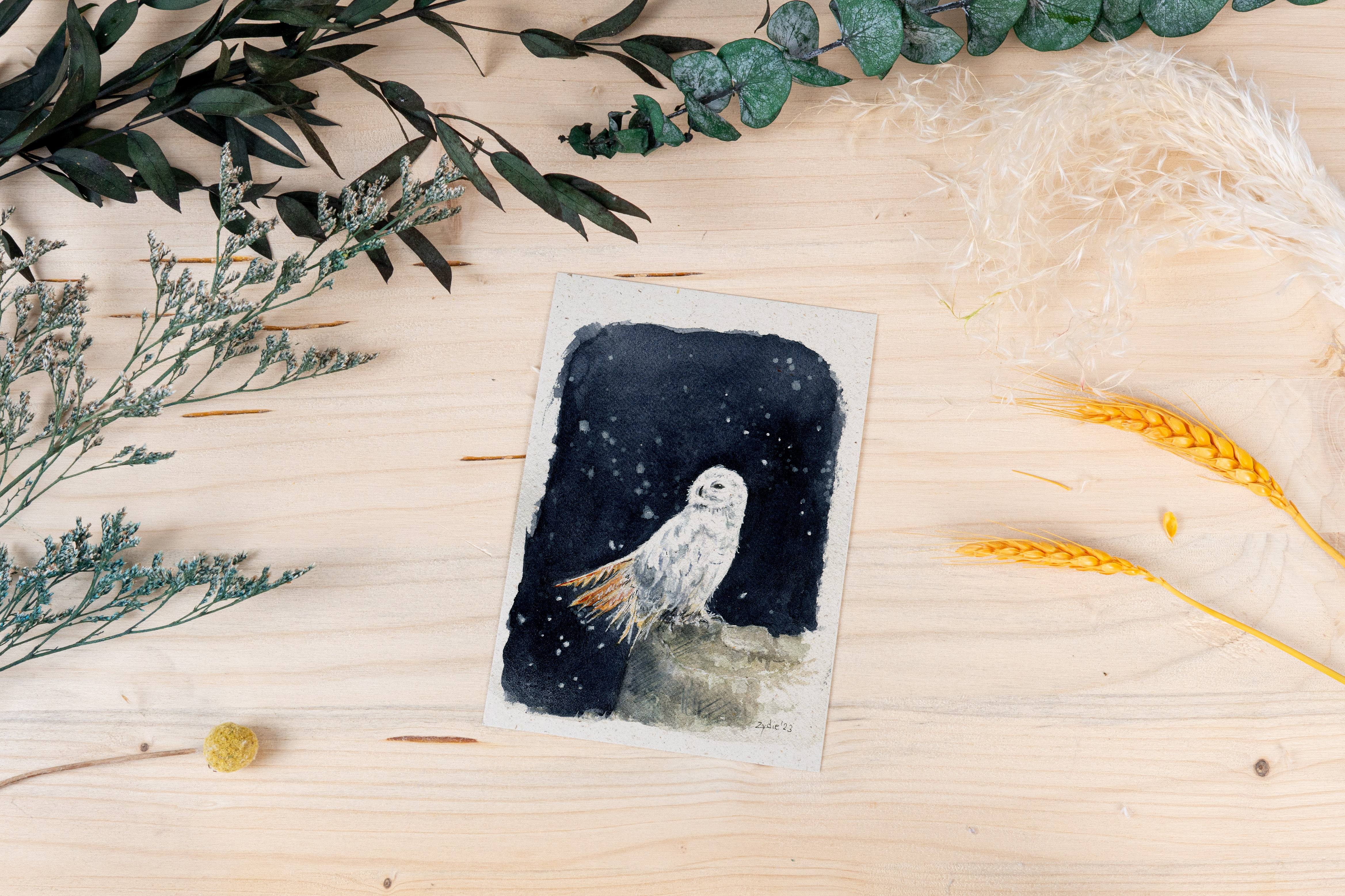 Grußkarte "Stille Wächterin - Schleiereule bei Nacht"