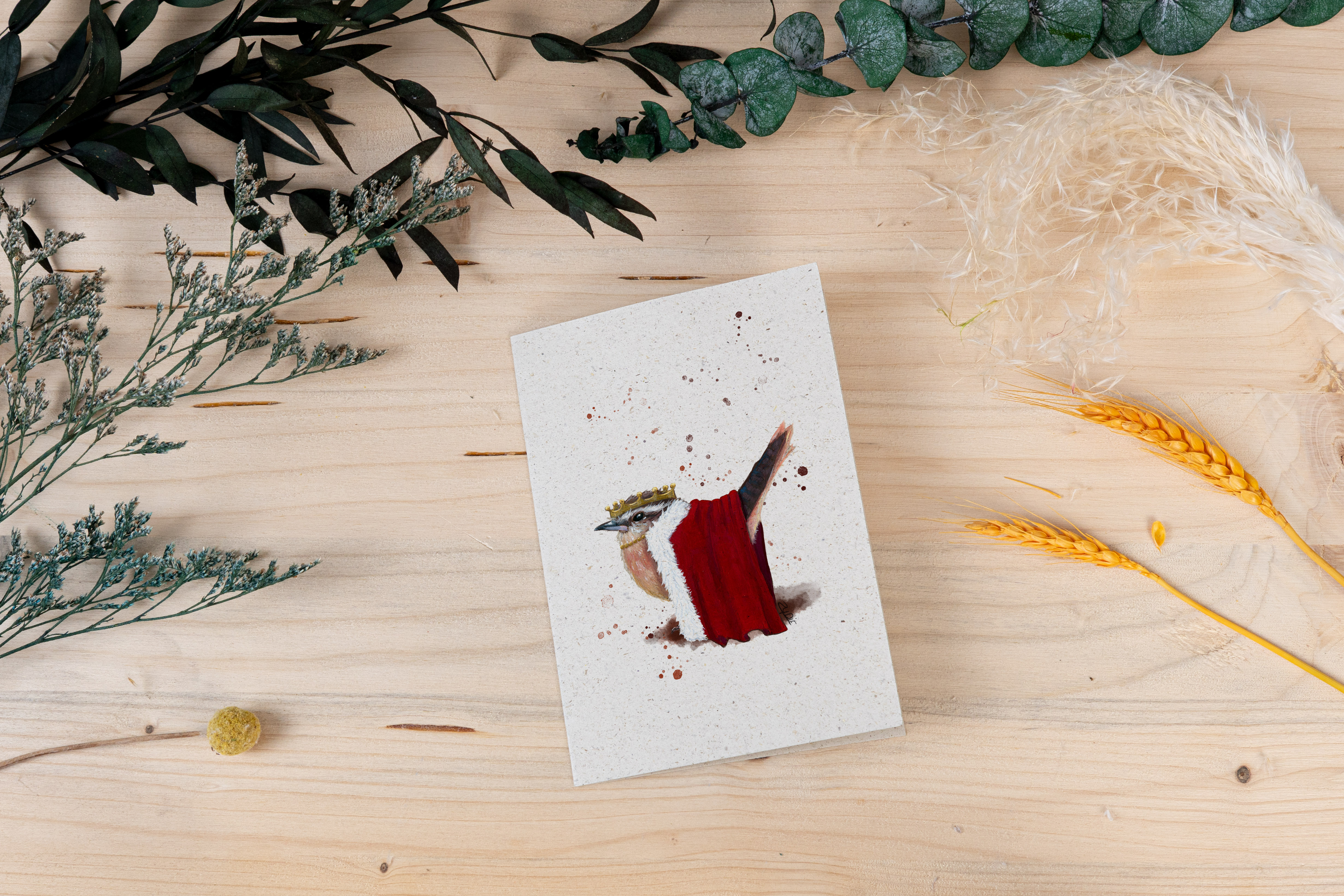 Grußkarte "Der kleine Zaunkönig - im königlichen Gewand"