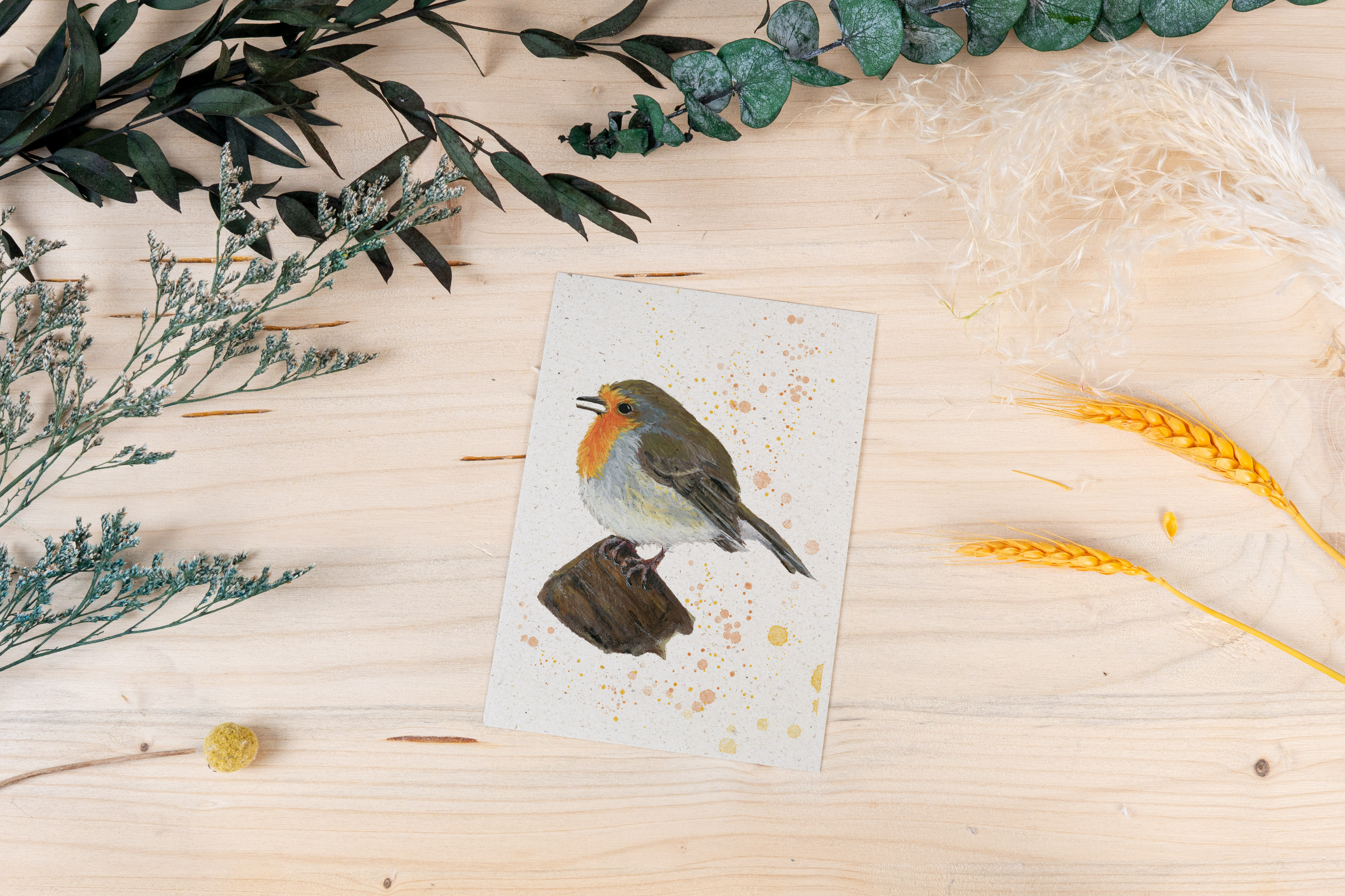 Grußkarte „Rotkehlchen auf dem Ausguck – still & wachsam“