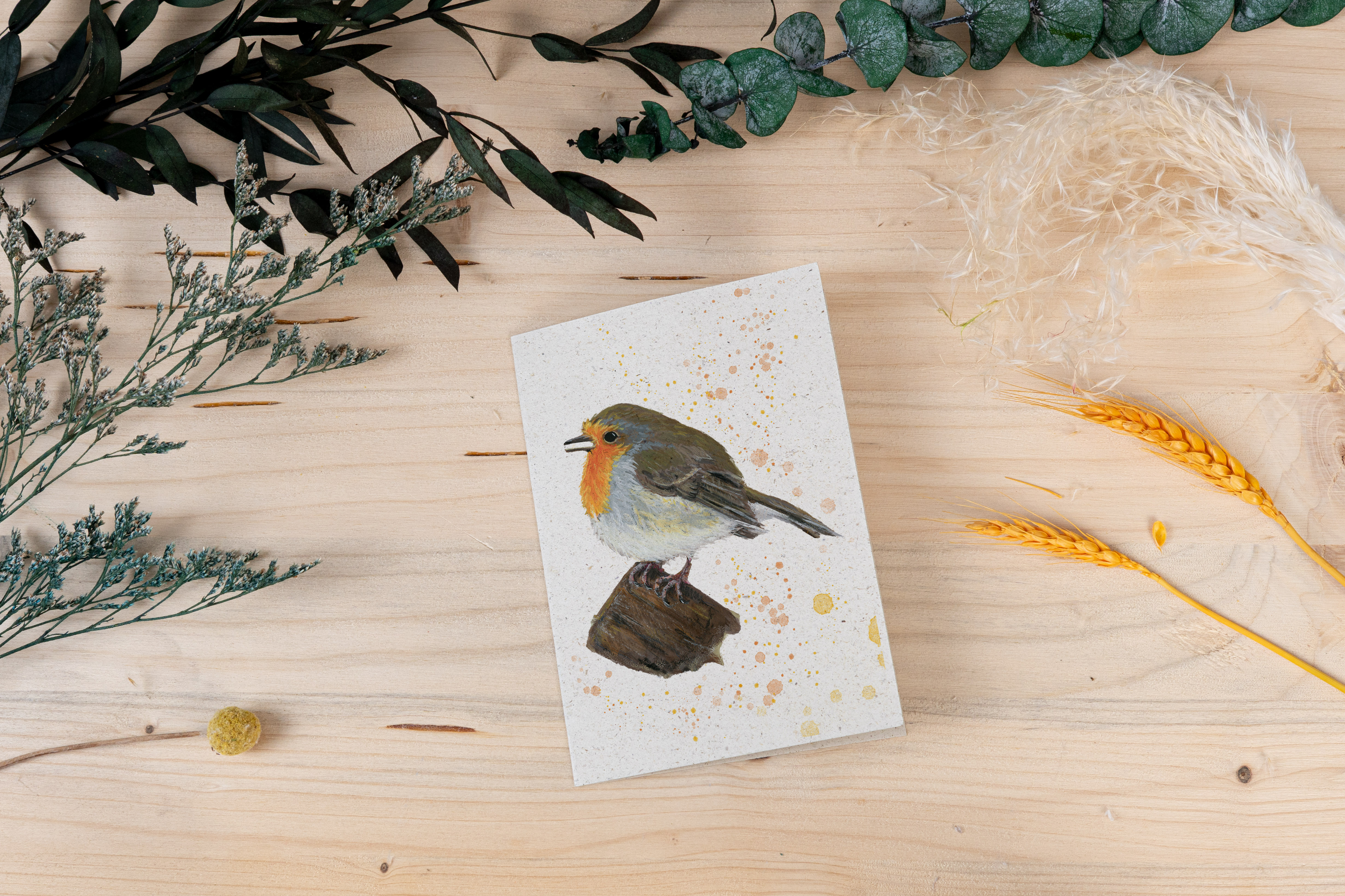 Grußkarte „Rotkehlchen auf dem Ausguck – still & wachsam“