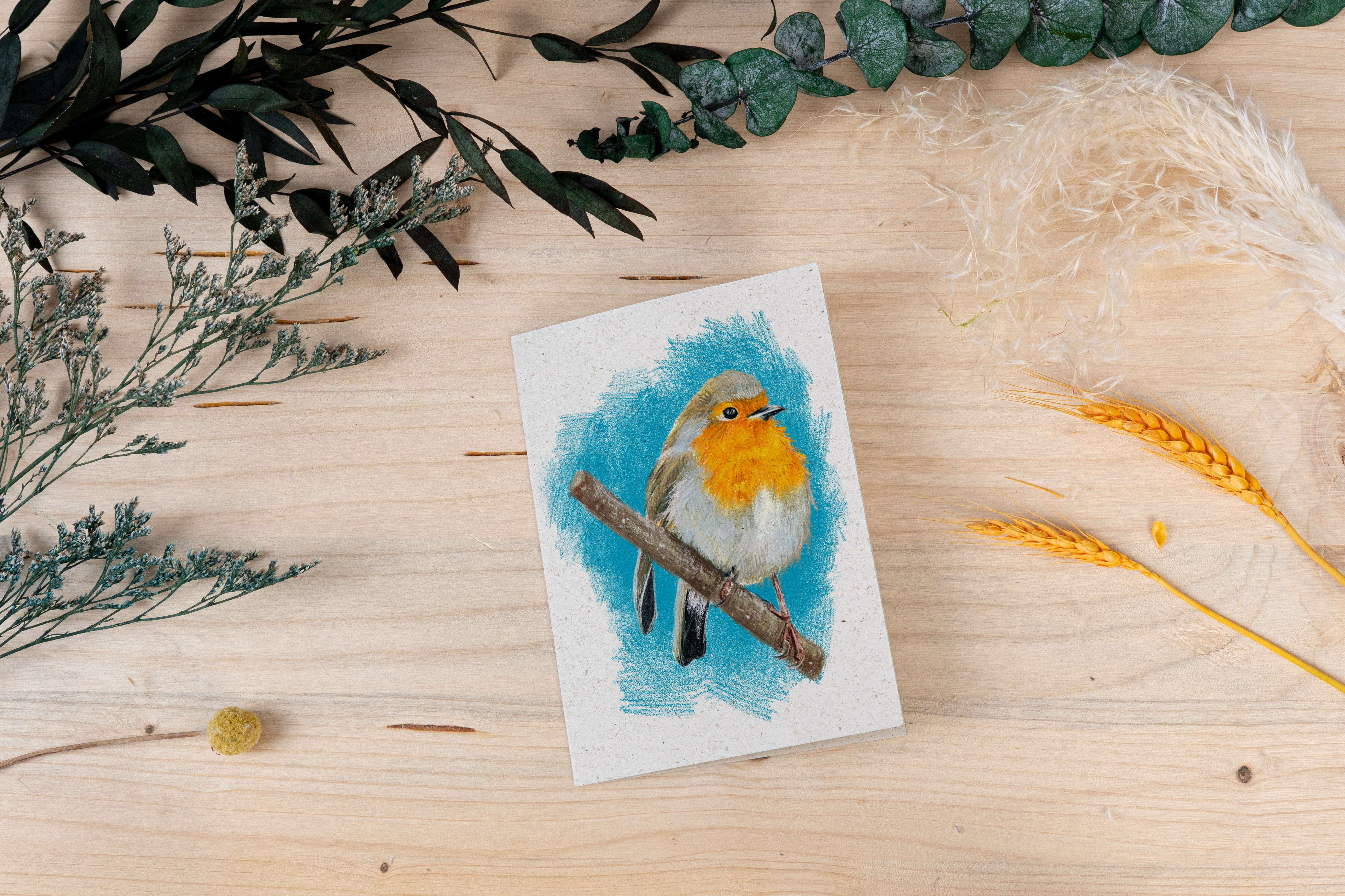 Grußkarte „Rotkehlchen im Buntstiftstil – frech & charmant“