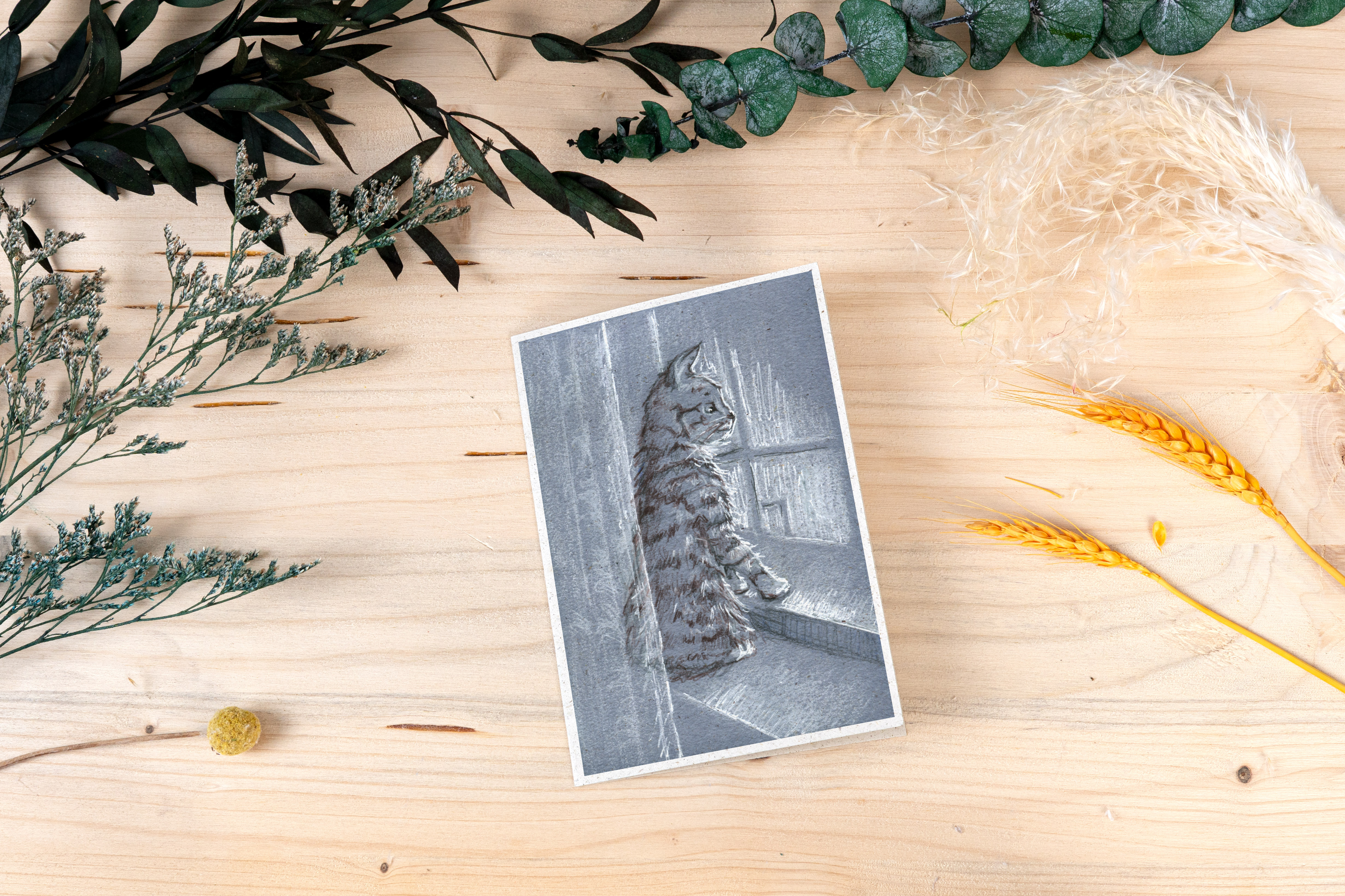 Grußkarte „Katze am Fenster“