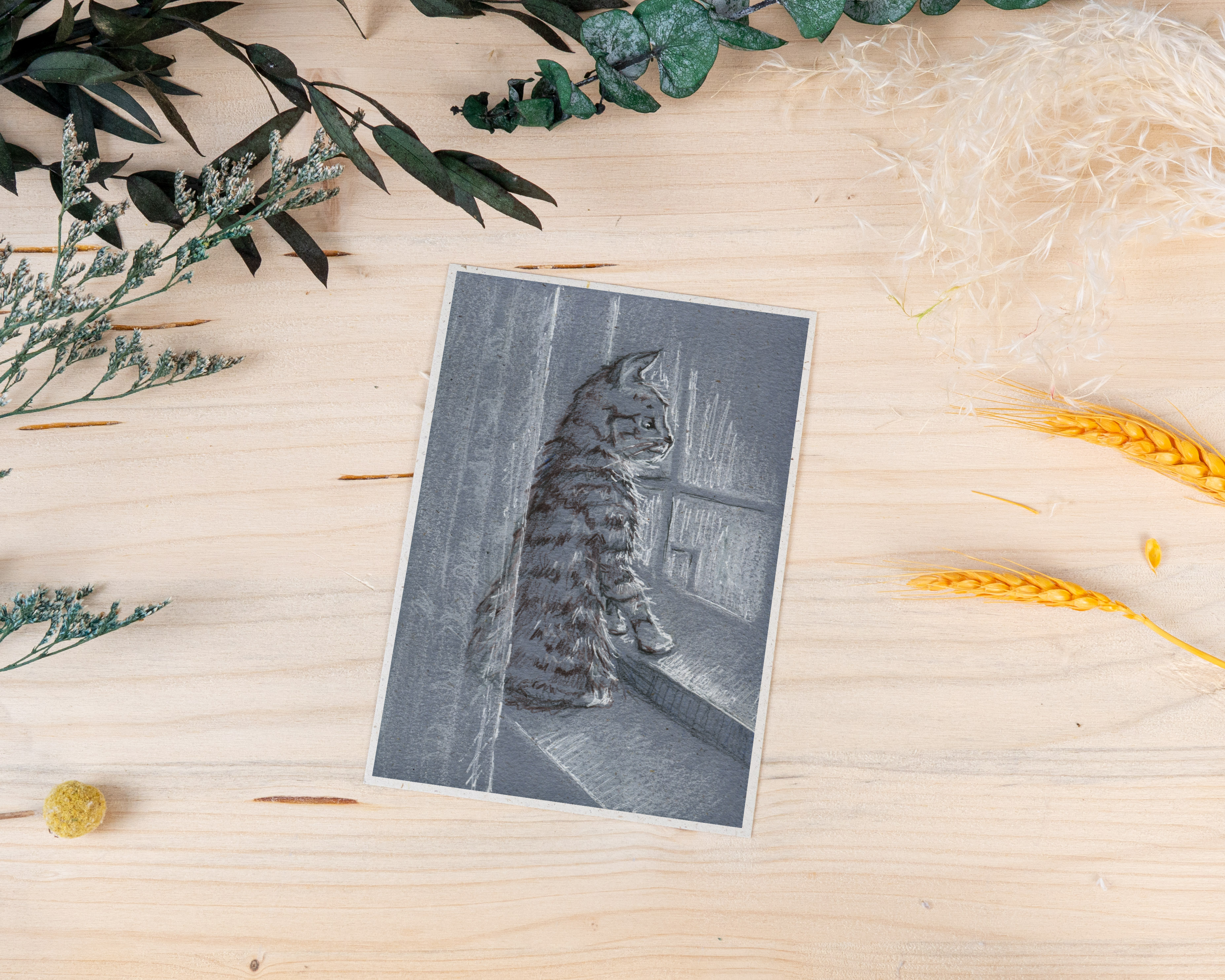 Grußkarte „Katze am Fenster“