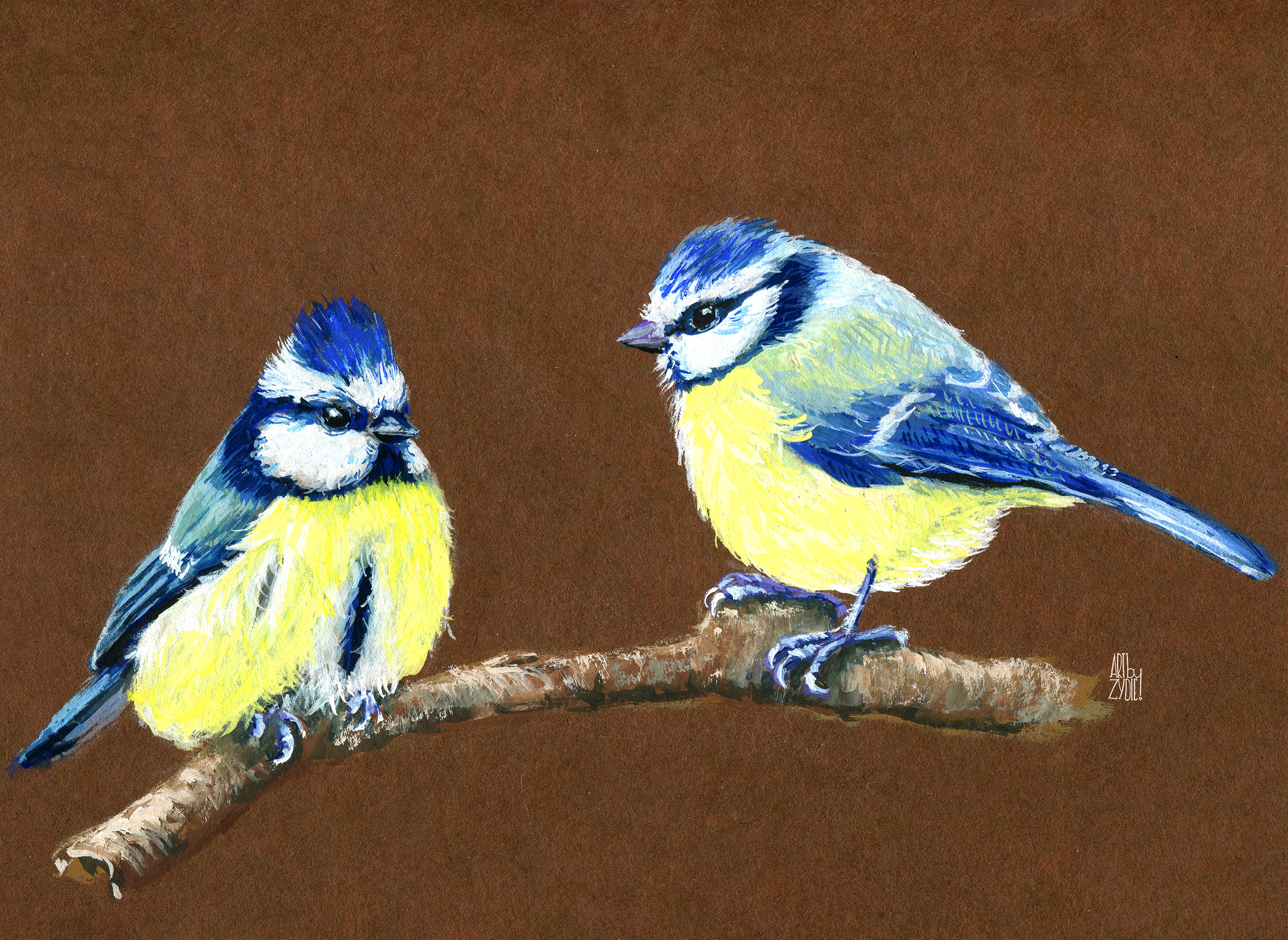 Fine Art Print – Blaumeisen „Zweisamkeit im Farbspiel“