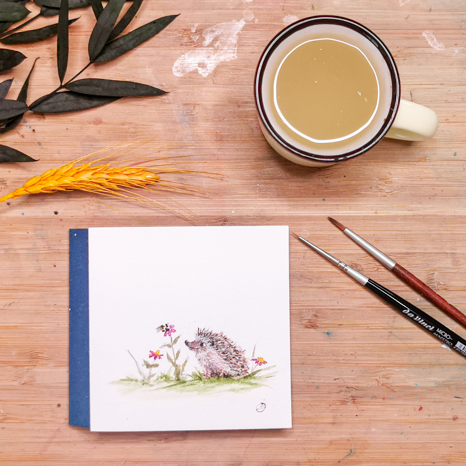 Tiny Art -  Igel & Blume
