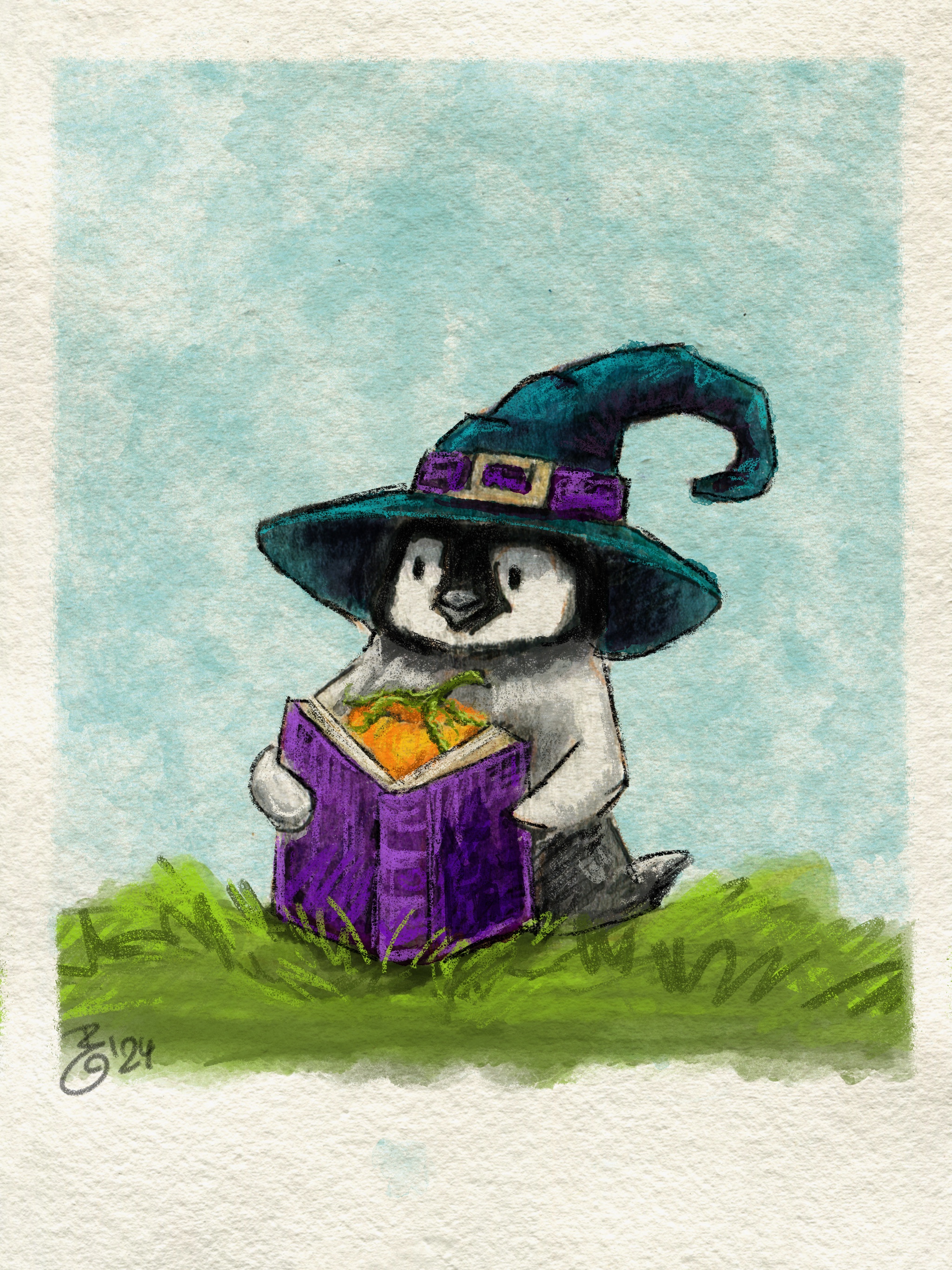 Fine Art Print „Pinguin mit Buch“