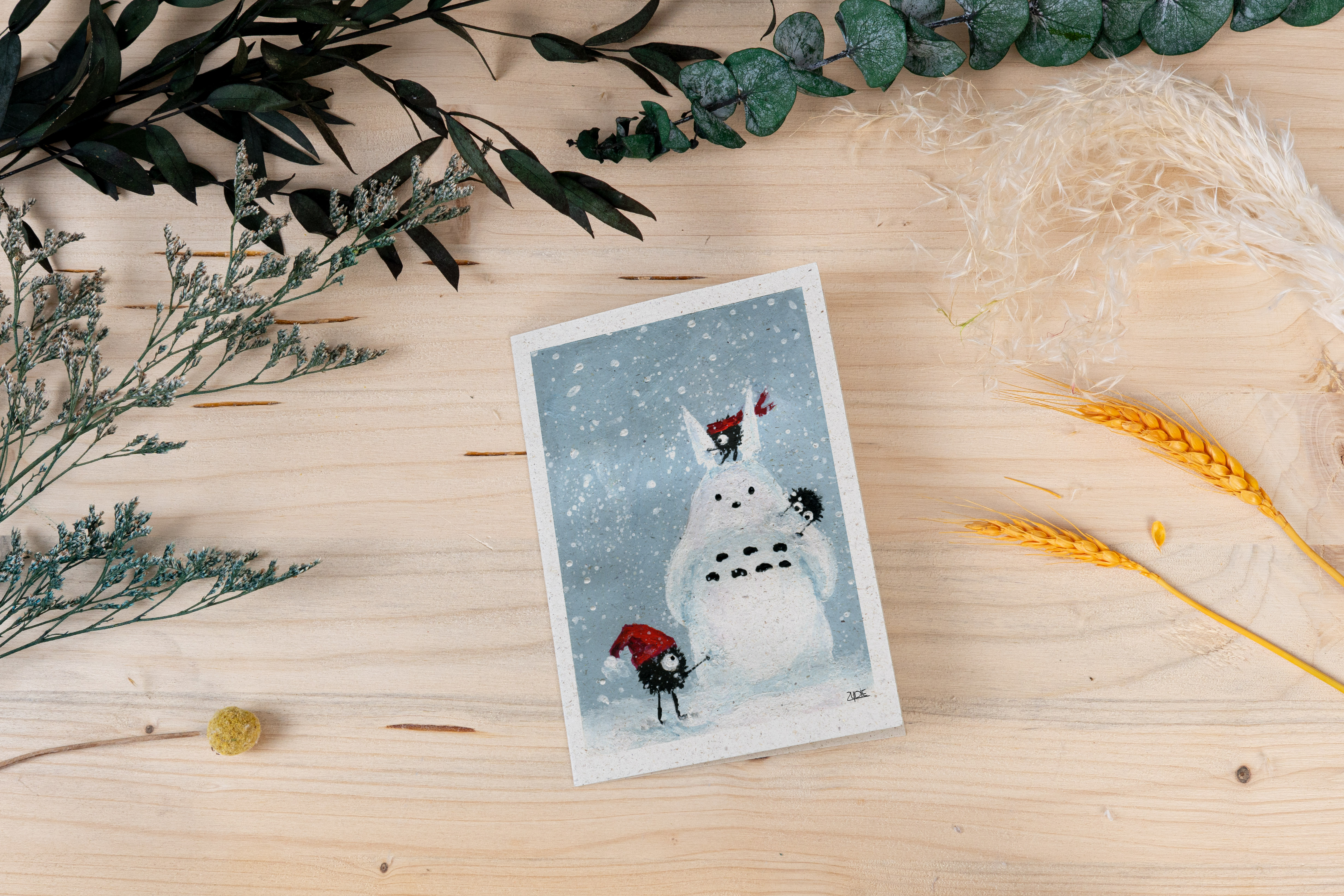 Weihnachtskarte „Totoroschneemann“