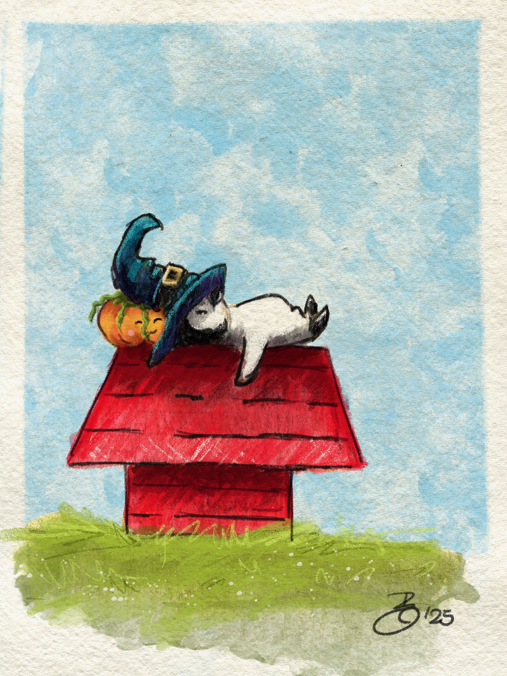 Fine Art Print „Pinguin auf roter Hütte“