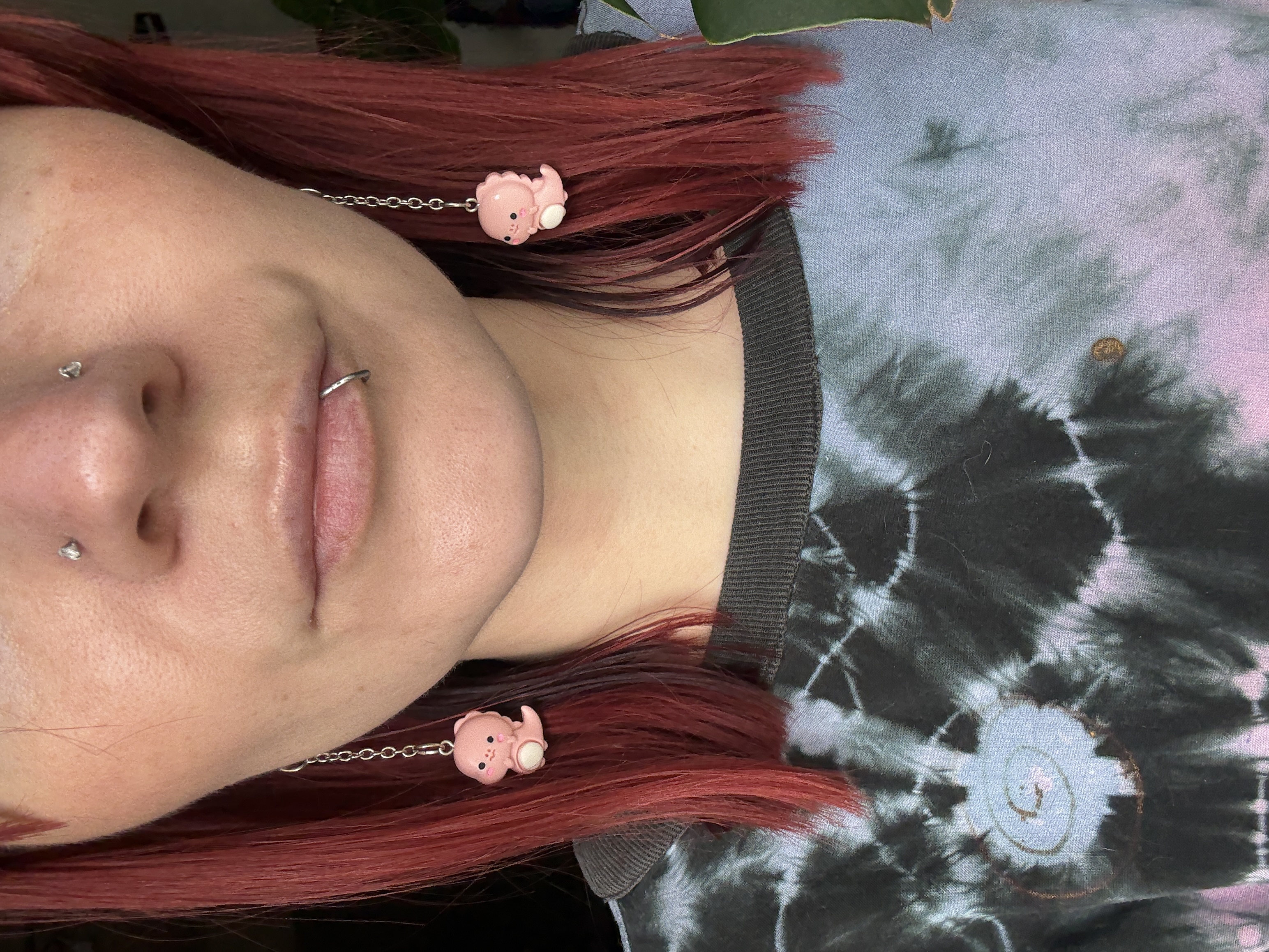 Pink Baby Dino Dangle Earrings