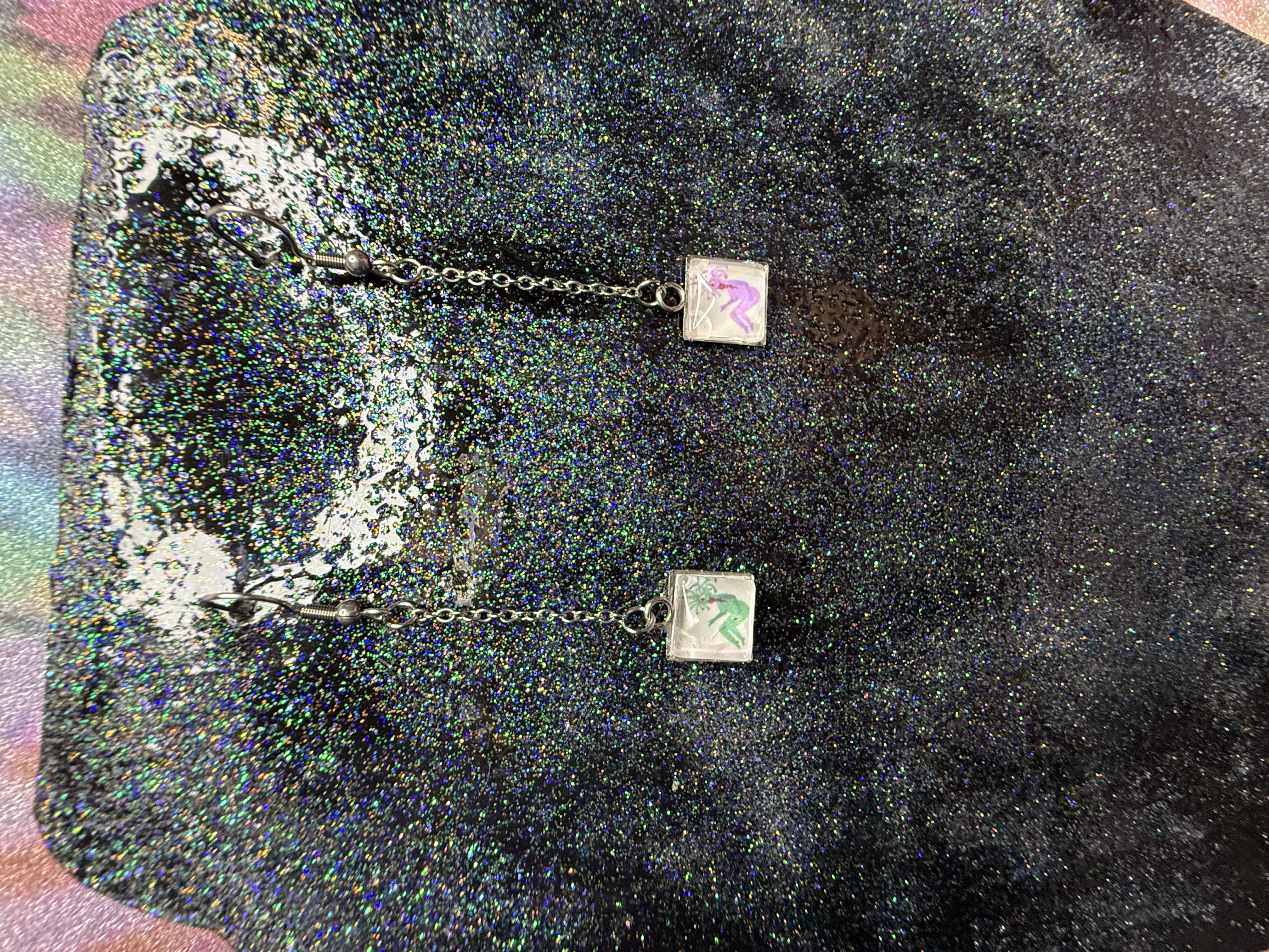 Green and Pink Delicate Smoking Hot and Smoking Pot Earrings 