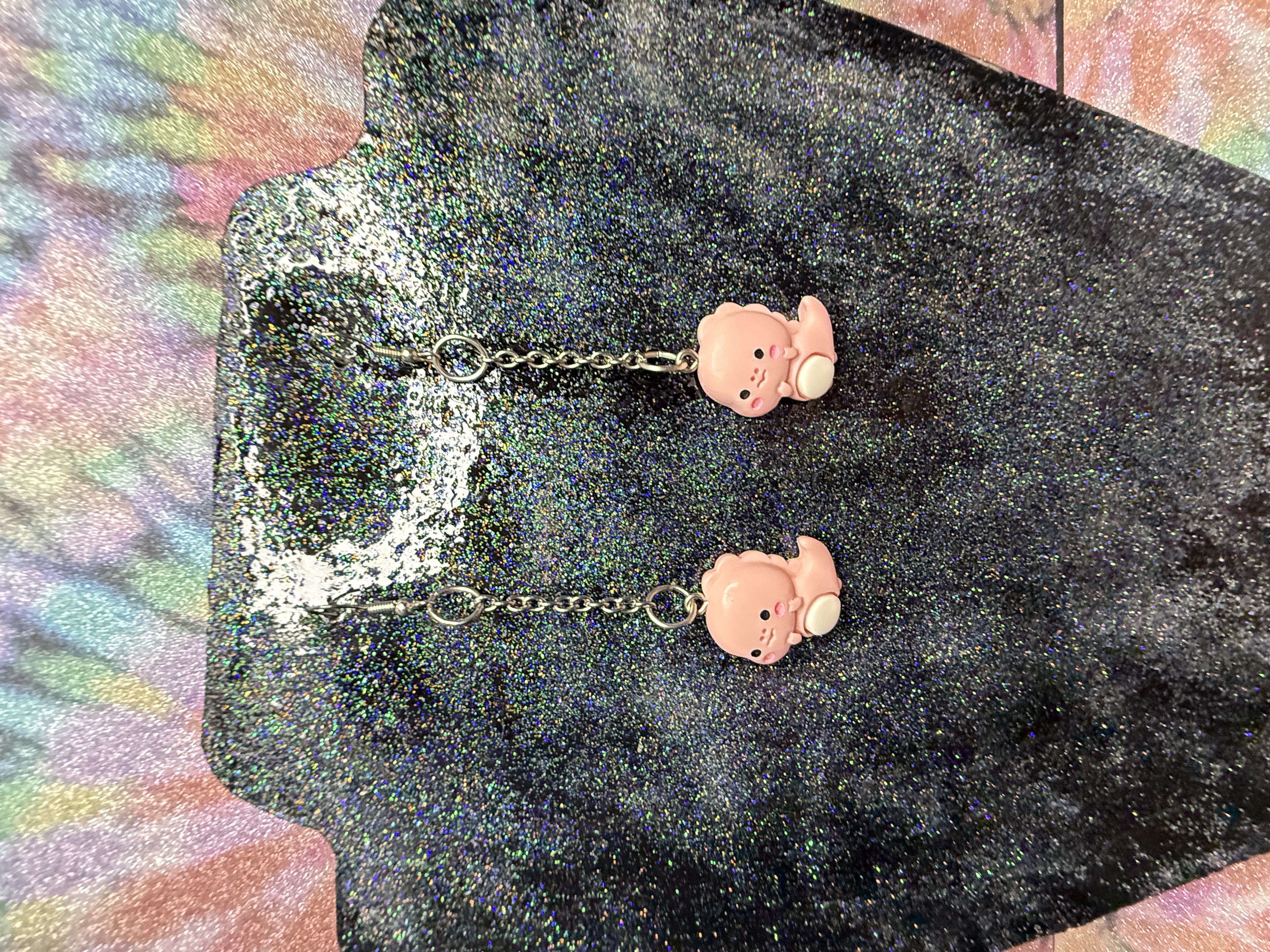 Pink Baby Dino Dangle Earrings