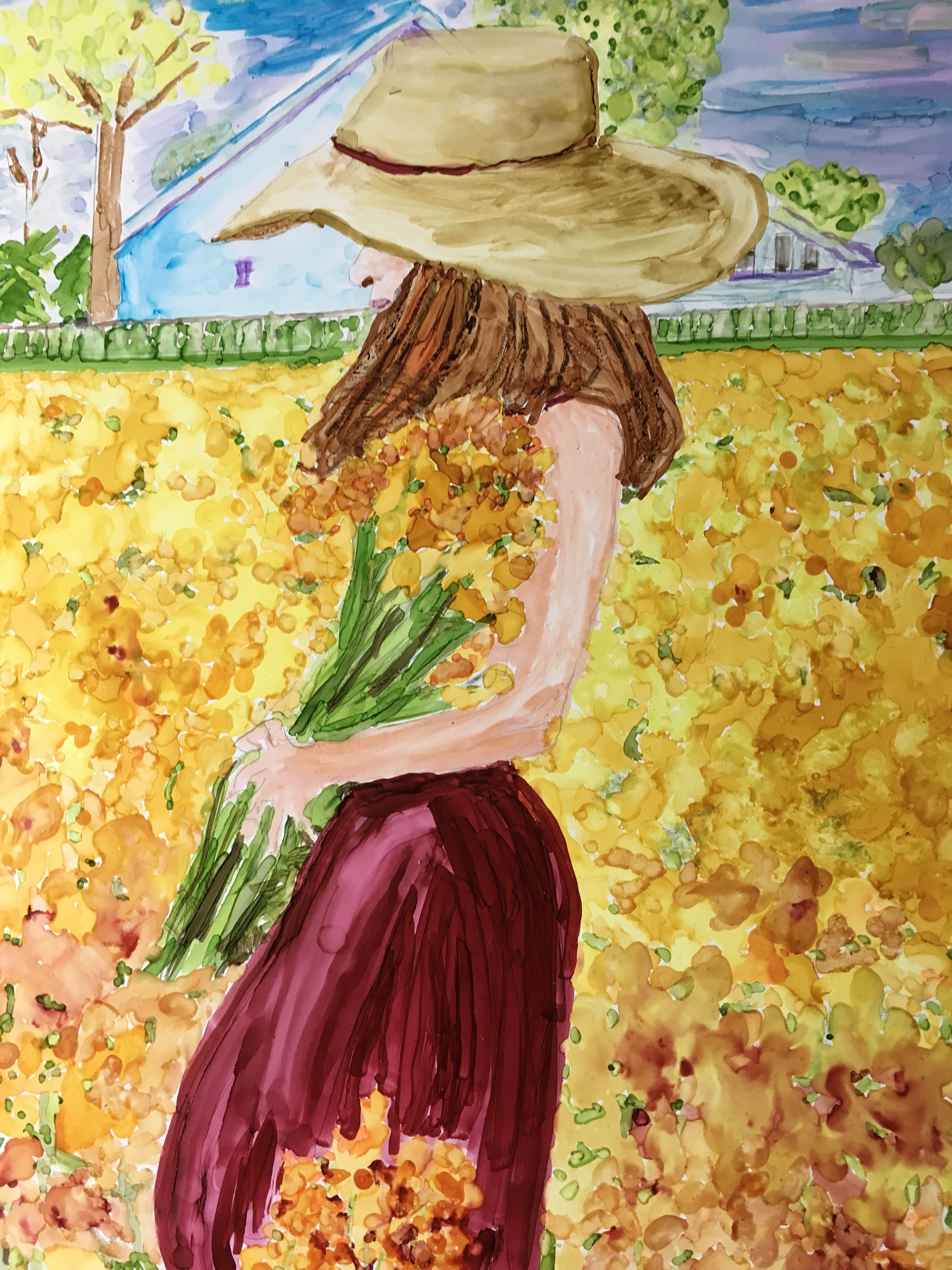 Hand-painted Field Scene (11x14 framed)