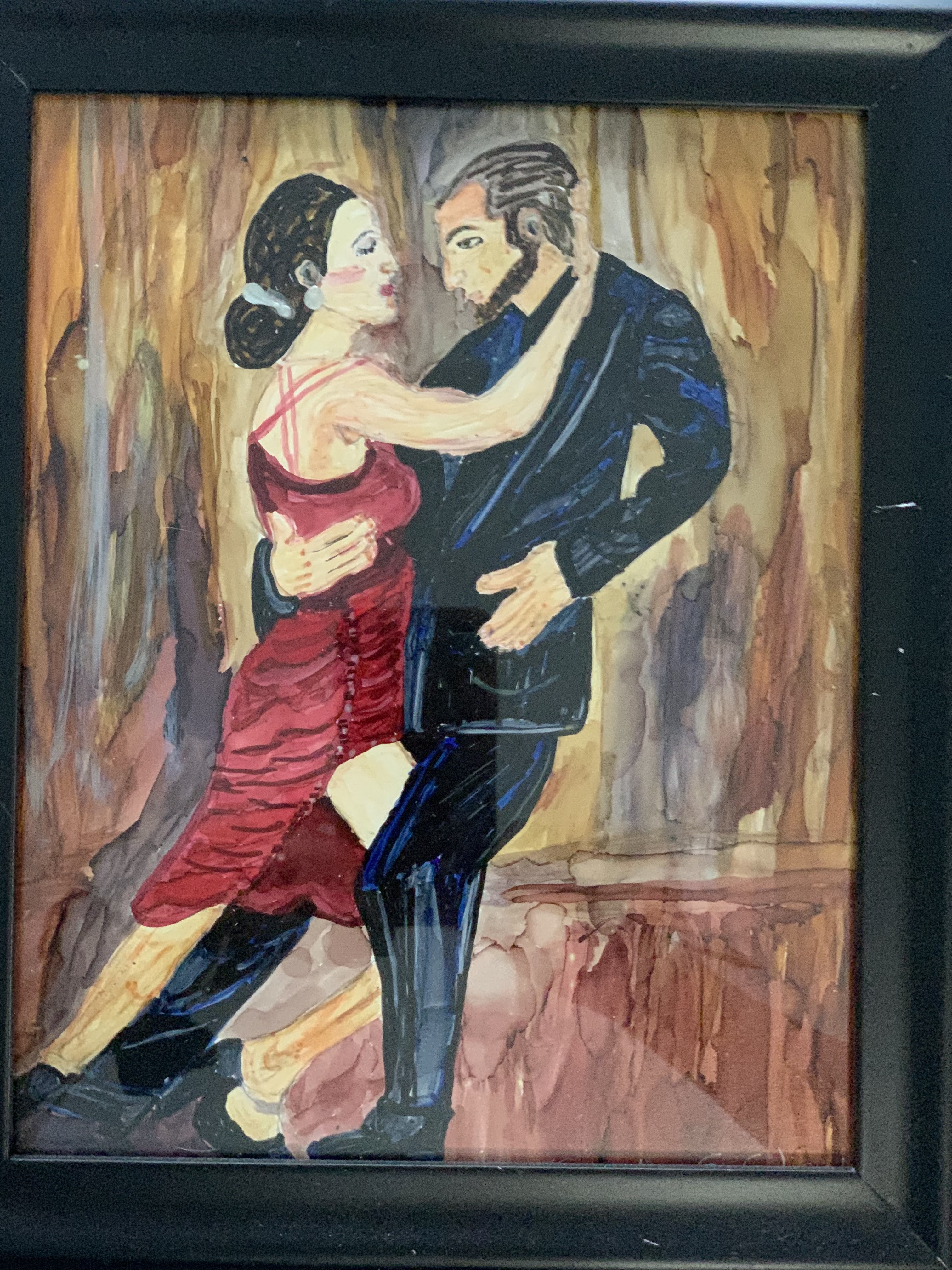 Framed Dance Couple Painting. 11x14 on sale due to  13x15 frame having some scratches