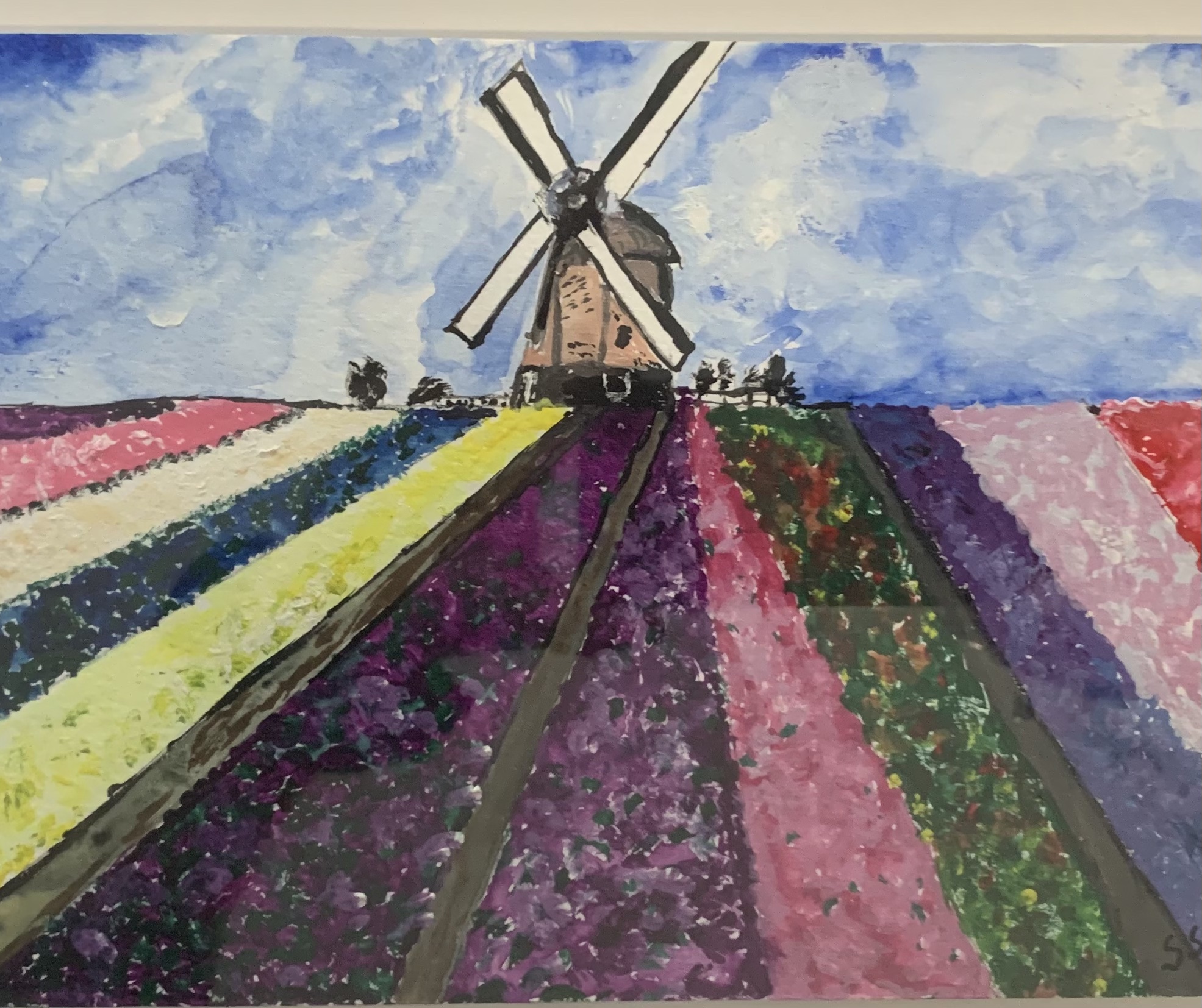 Windmill Landscape Painting (11x14 in frame)