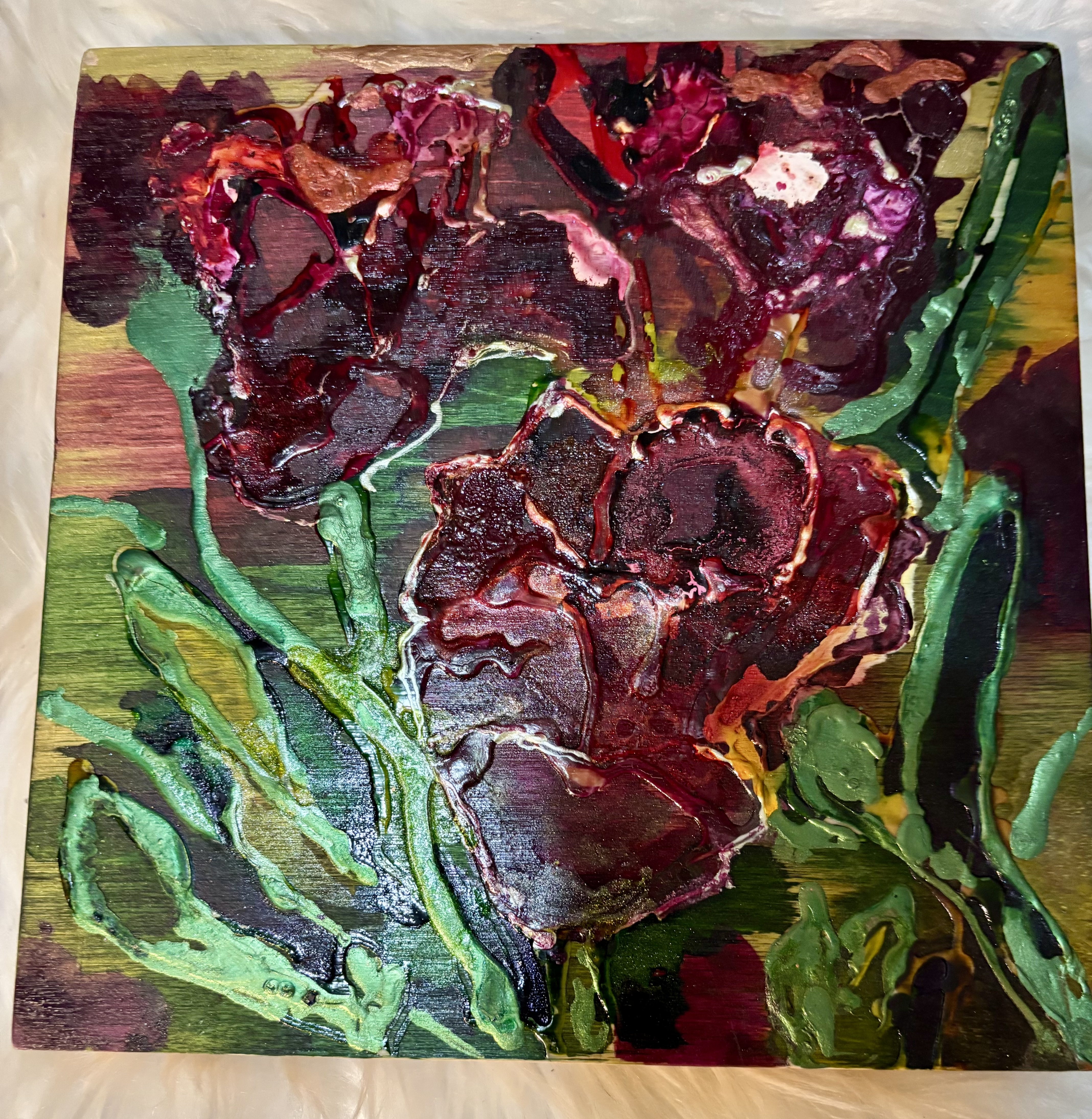 Abstract Floral Painting (8x8 on cradled wood panel)