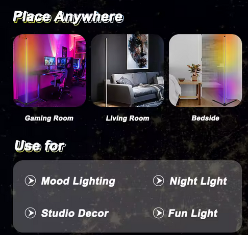 Lampe LED d’angle multicolore avec controle à distance