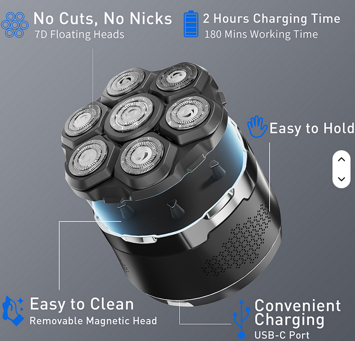 Rasoir électrique multifonction à 7 lames pour home chauve