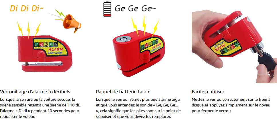 Verrou Antivol avec Alarm pour Motos