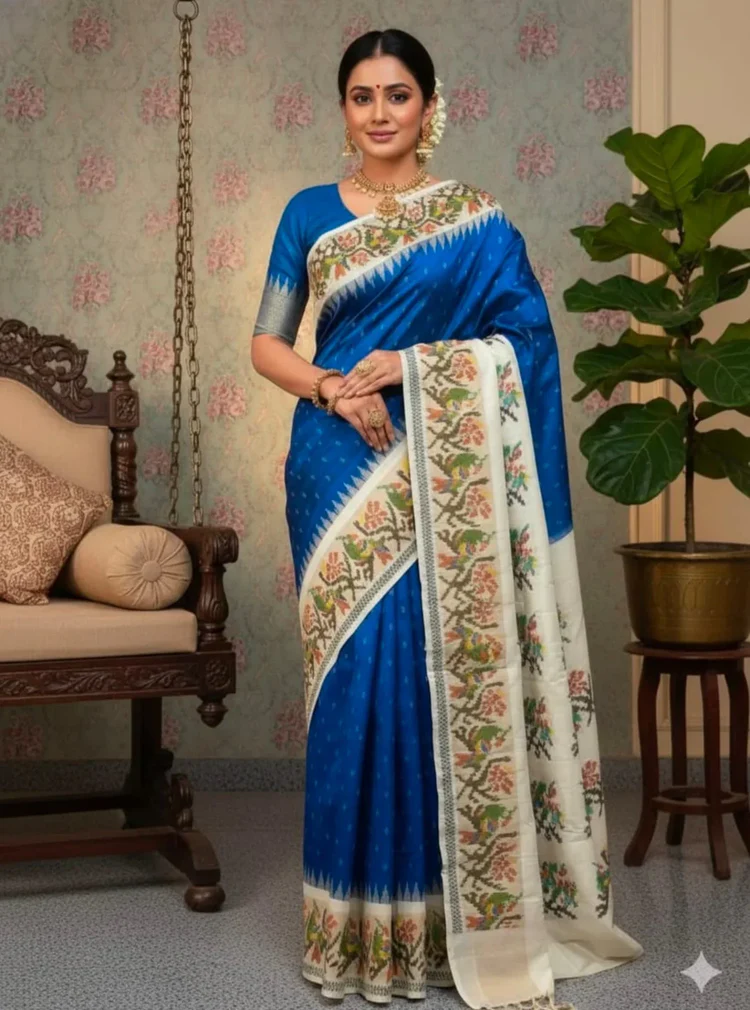 Elegant Blue Printed Saree