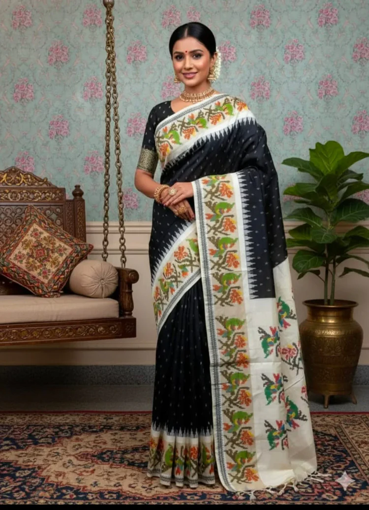 Elegant Black Printed Saree