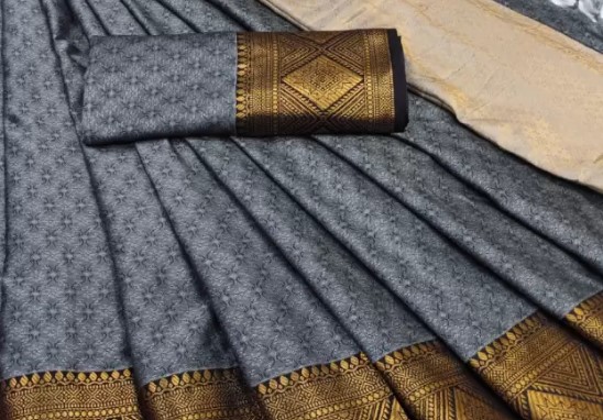 Grey Banarasi Silk Saree