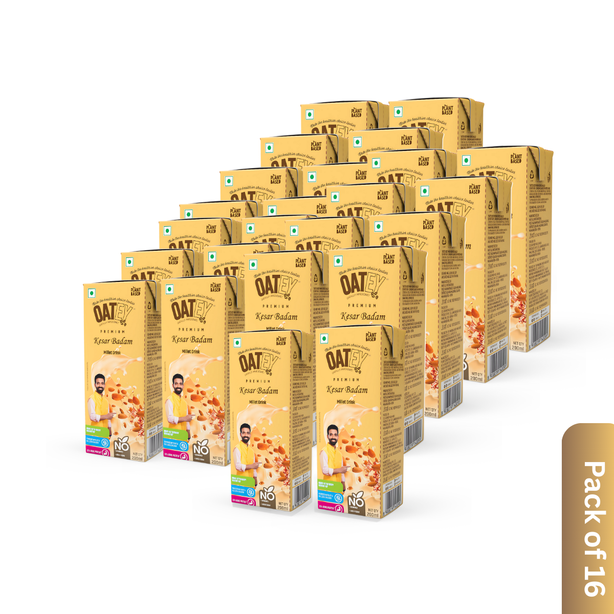 OATEY Premium Kesar Badam Millet Milk: Pack of 16 (3.2 L) | Bulk Plant-Based Vegan Milk India