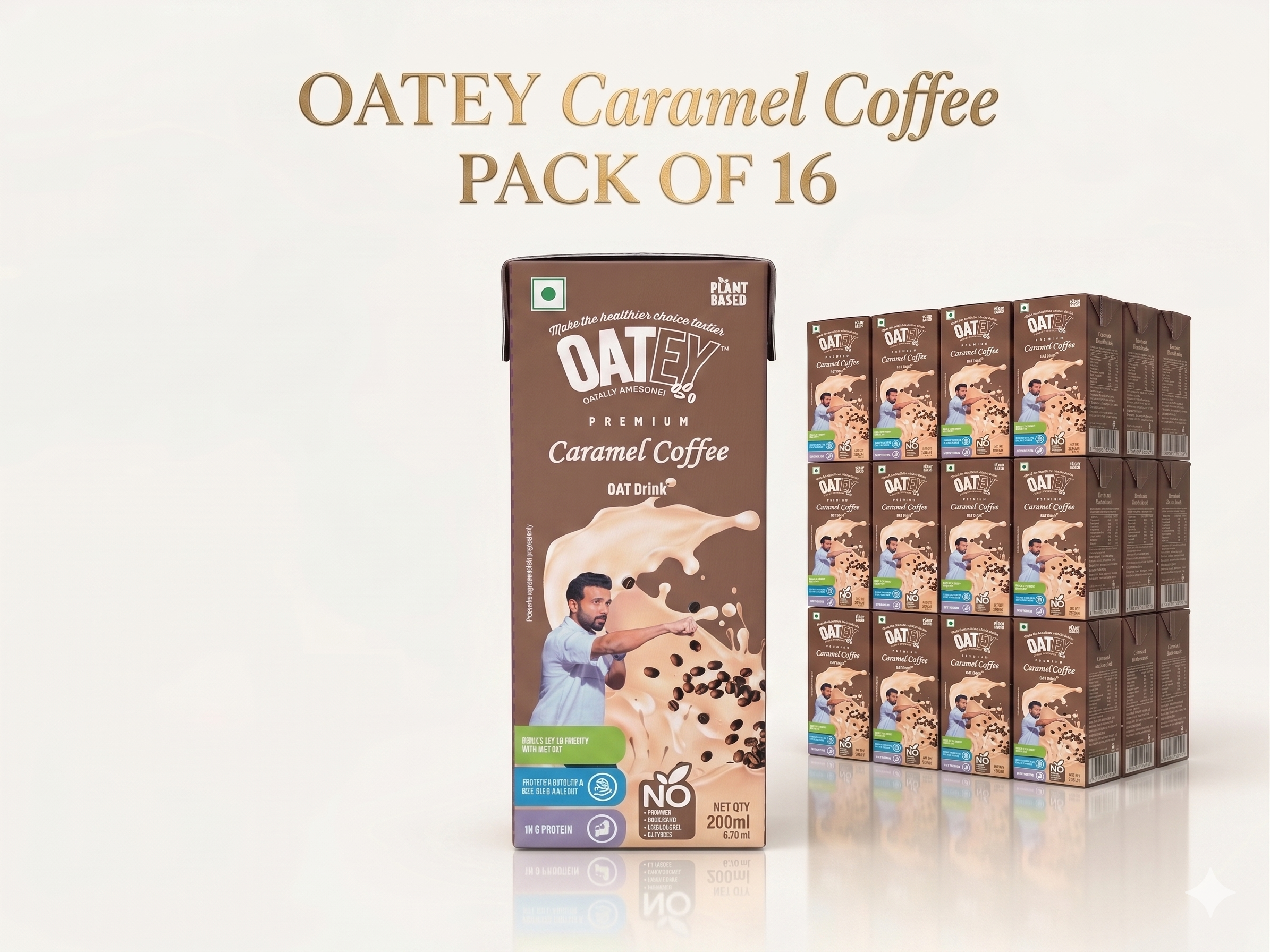 OATEY Premium Caramel Coffee Oat Milk: Pack of 16 (3.2L) | Plant-Based Vegan Milk