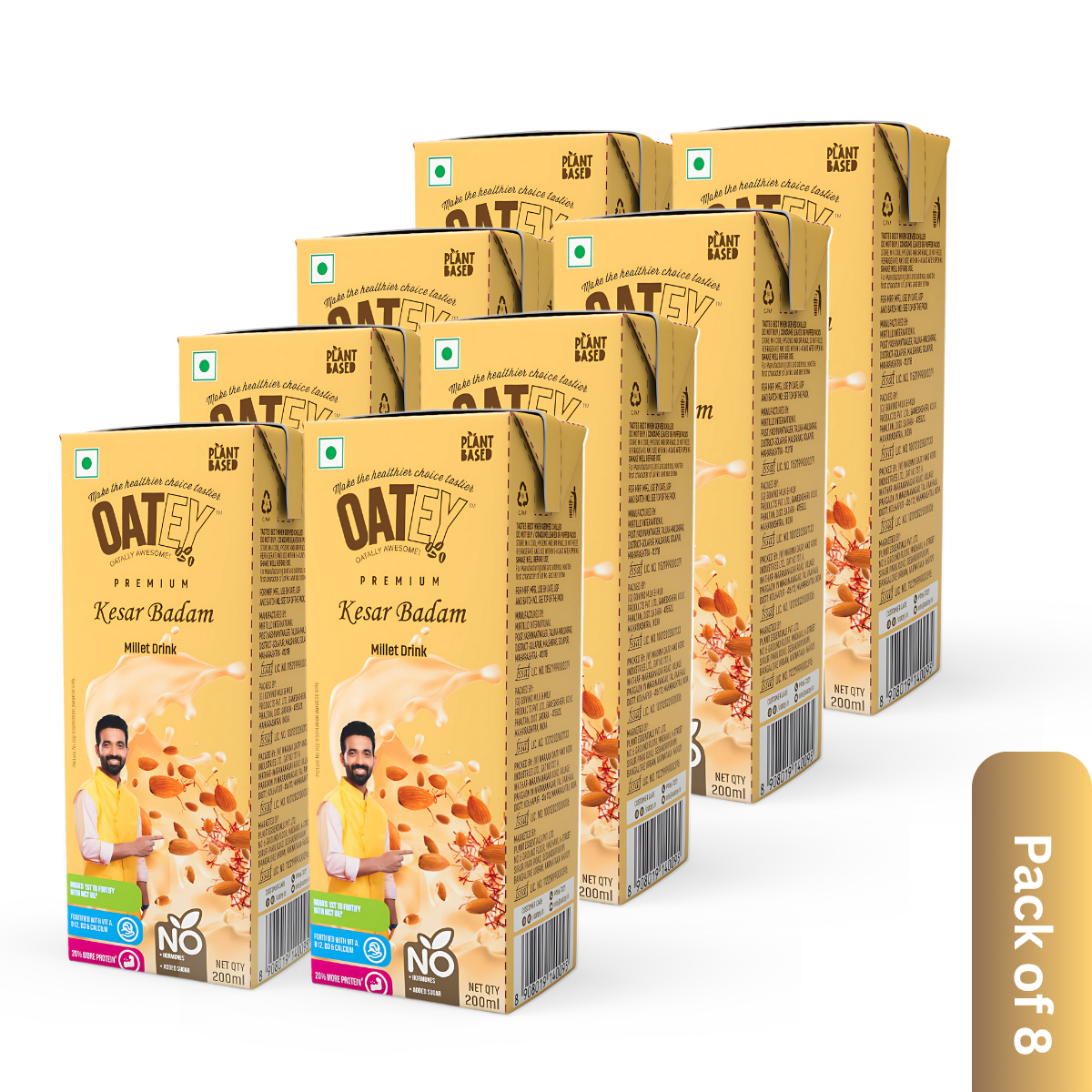 OATEY Premium Kesar Badam Millet Milk: Pack of 8 (1.6 L) | Family Plant-Based Vegan Milk