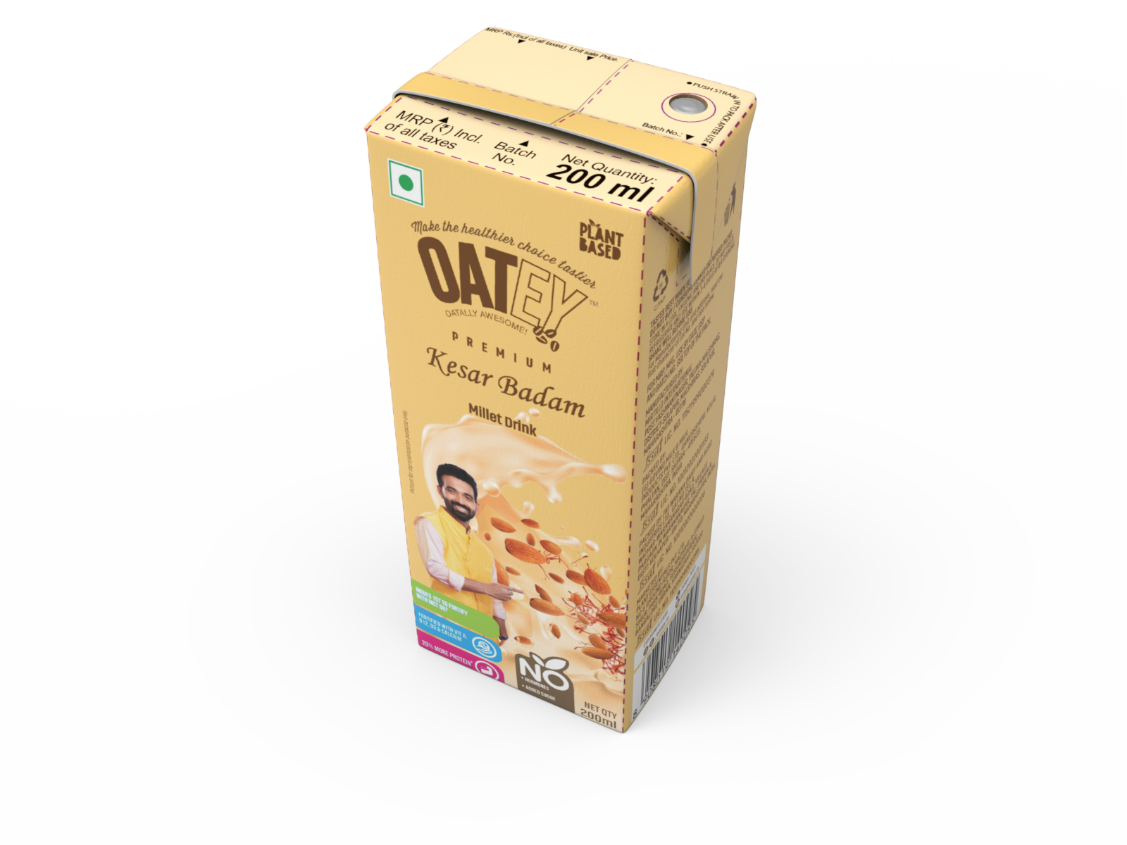 OATEY Premium Kesar Badam Millet Milk: Pack of 16 (3.2 L) | Bulk Plant-Based Vegan Milk India