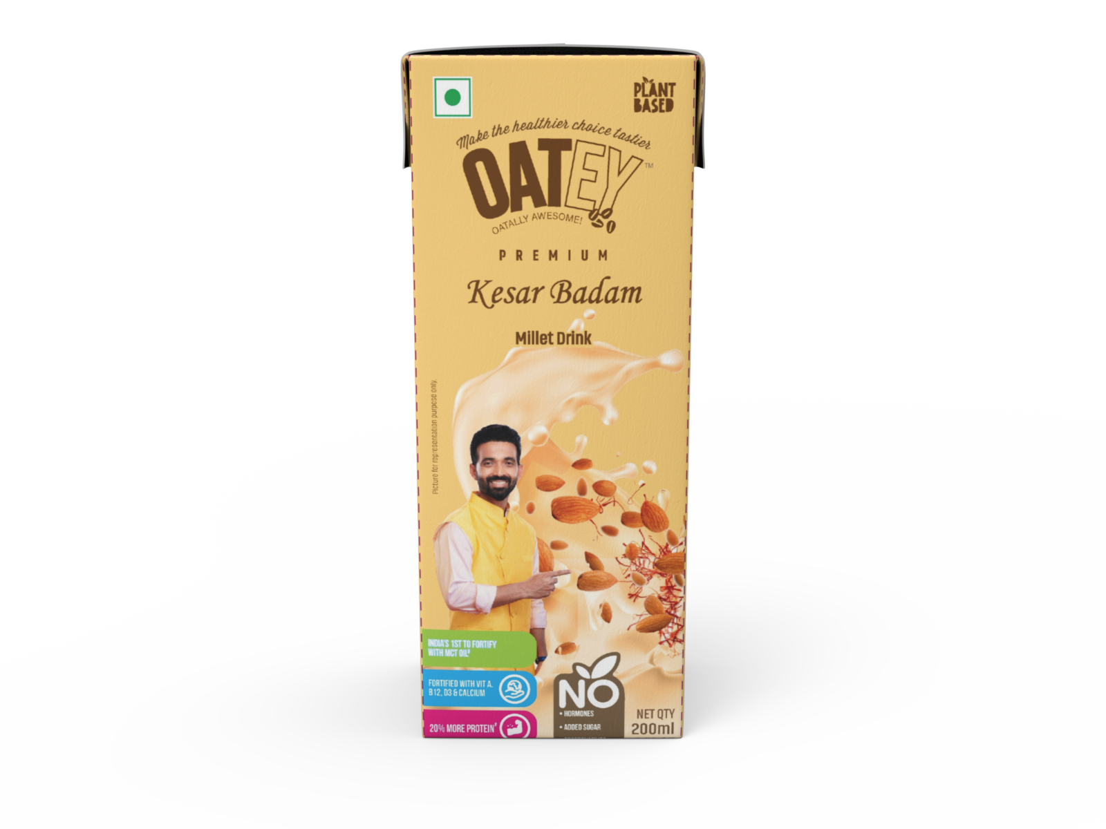 OATEY Premium Kesar Badam Millet Milk: Pack of 16 (3.2 L) | Bulk Plant-Based Vegan Milk India