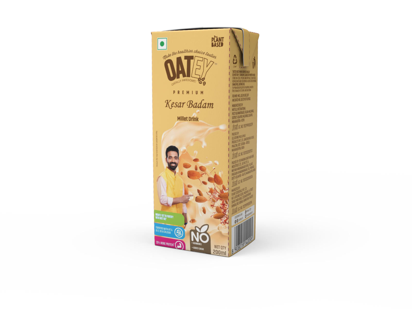 OATEY Premium Kesar Badam Millet Milk: Pack of 27 (5.4 L) | Plant-Based Vegan Milk India