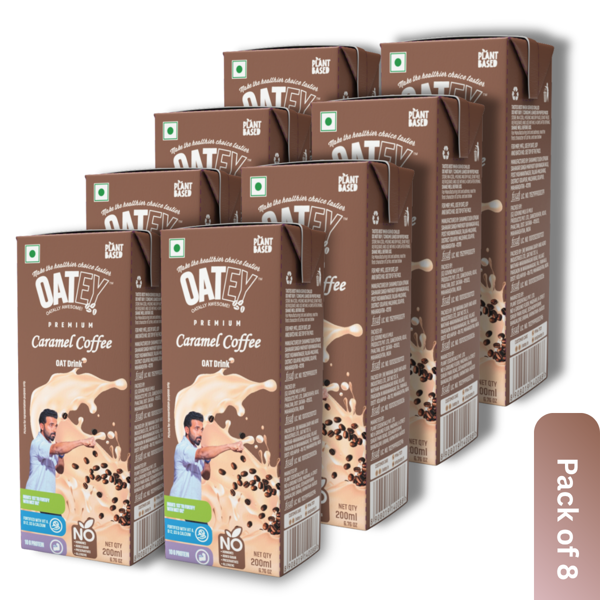OATEY Premium Caramel Coffee Oat Milk: Pack of 8 (1.6 L) | Plant-Based Vegan Milk