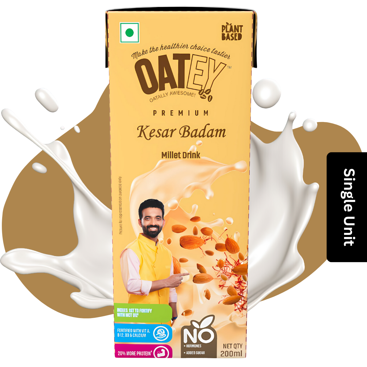 OATEY Premium Kesar Badam Millet Milk 200ml | Saffron Almond Plant-Based Vegan Milk
