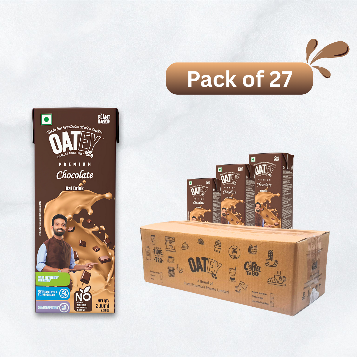 OATEY Premium Chocolate Oat Milk: Pack of 27 (5.4 L) | Chocolate Plant Based Vegan Milk India