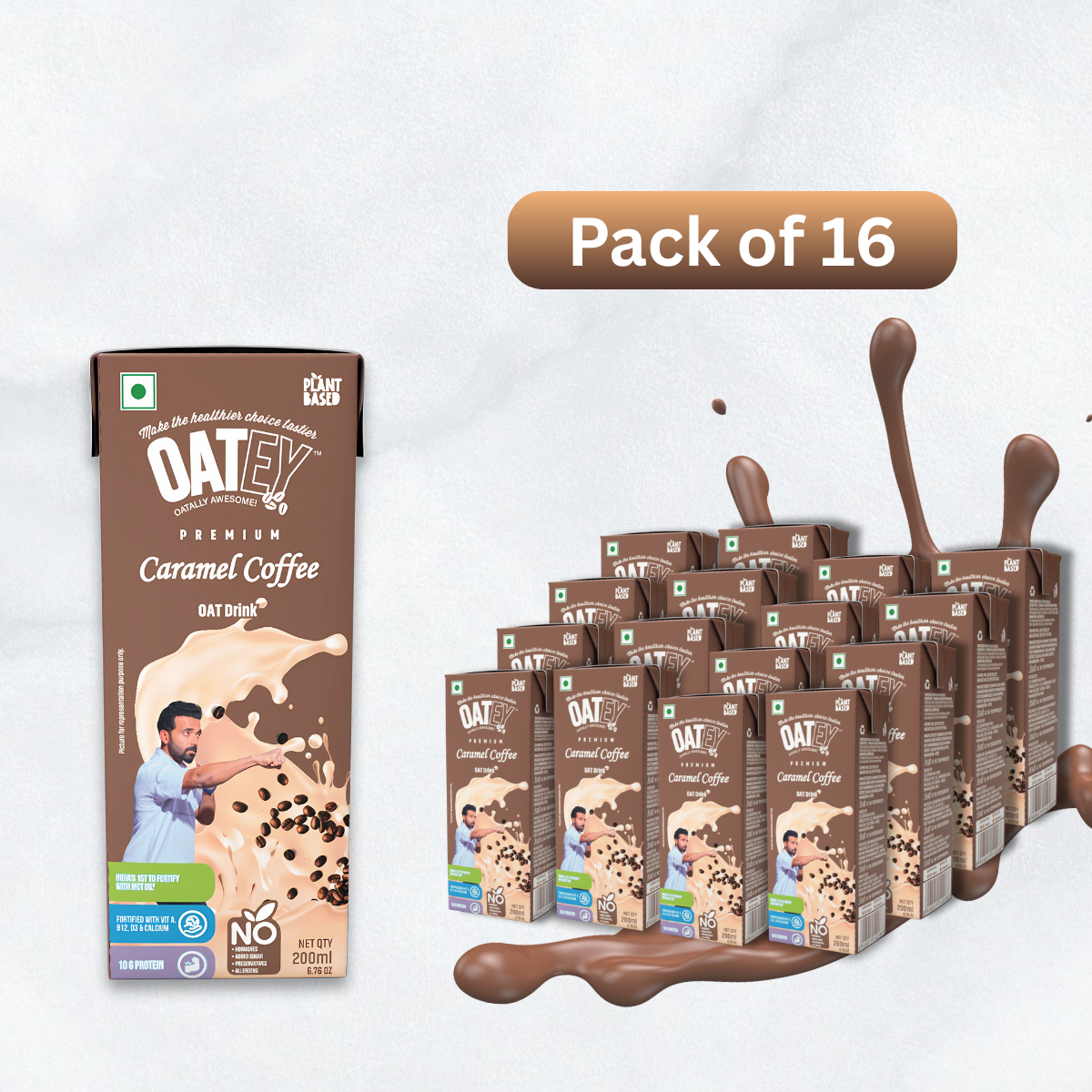 OATEY Premium Caramel Coffee Oat Milk: Pack of 16 (3.2 L) | Plant-Based Vegan Milk