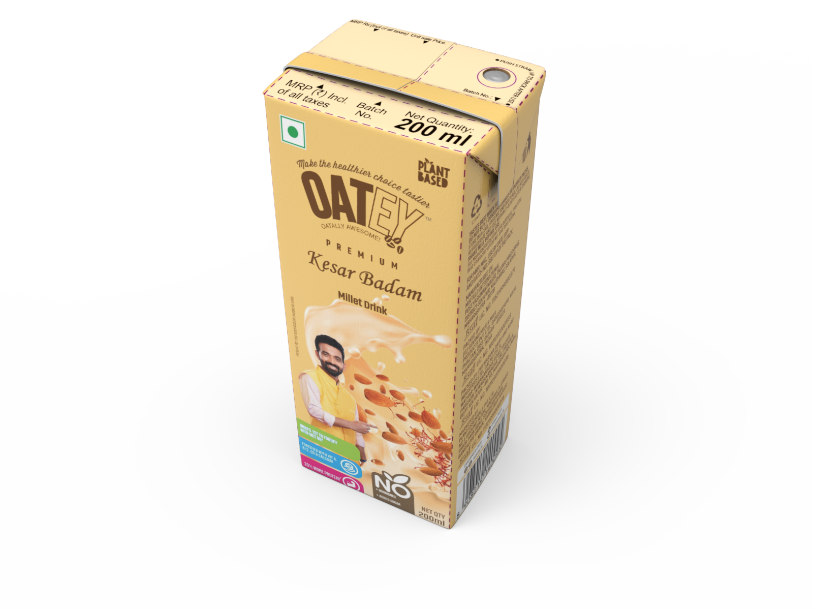 OATEY Premium Kesar Badam Millet Milk: Pack of 8 (1.6 L) | Family Plant-Based Vegan Milk
