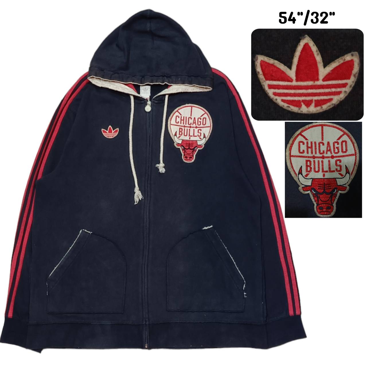 Adidas Vintage Chicago Bulls Hoodie Jacket – Black – Men's Size 2XL