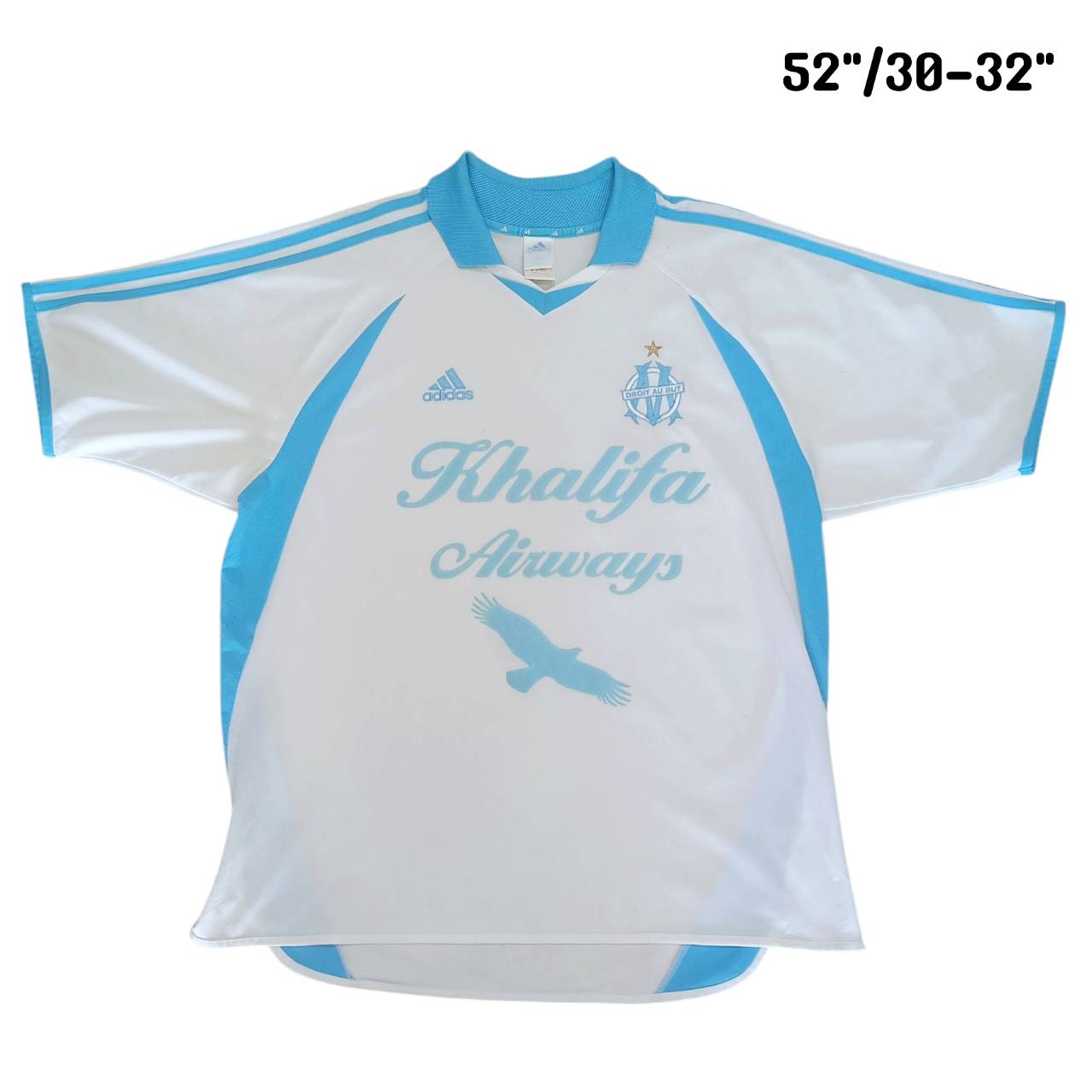 Olympique Marseille 2001/02 Adidas Home Jersey – Size XL – White & Sky Blue – Vintage Football Shirt
