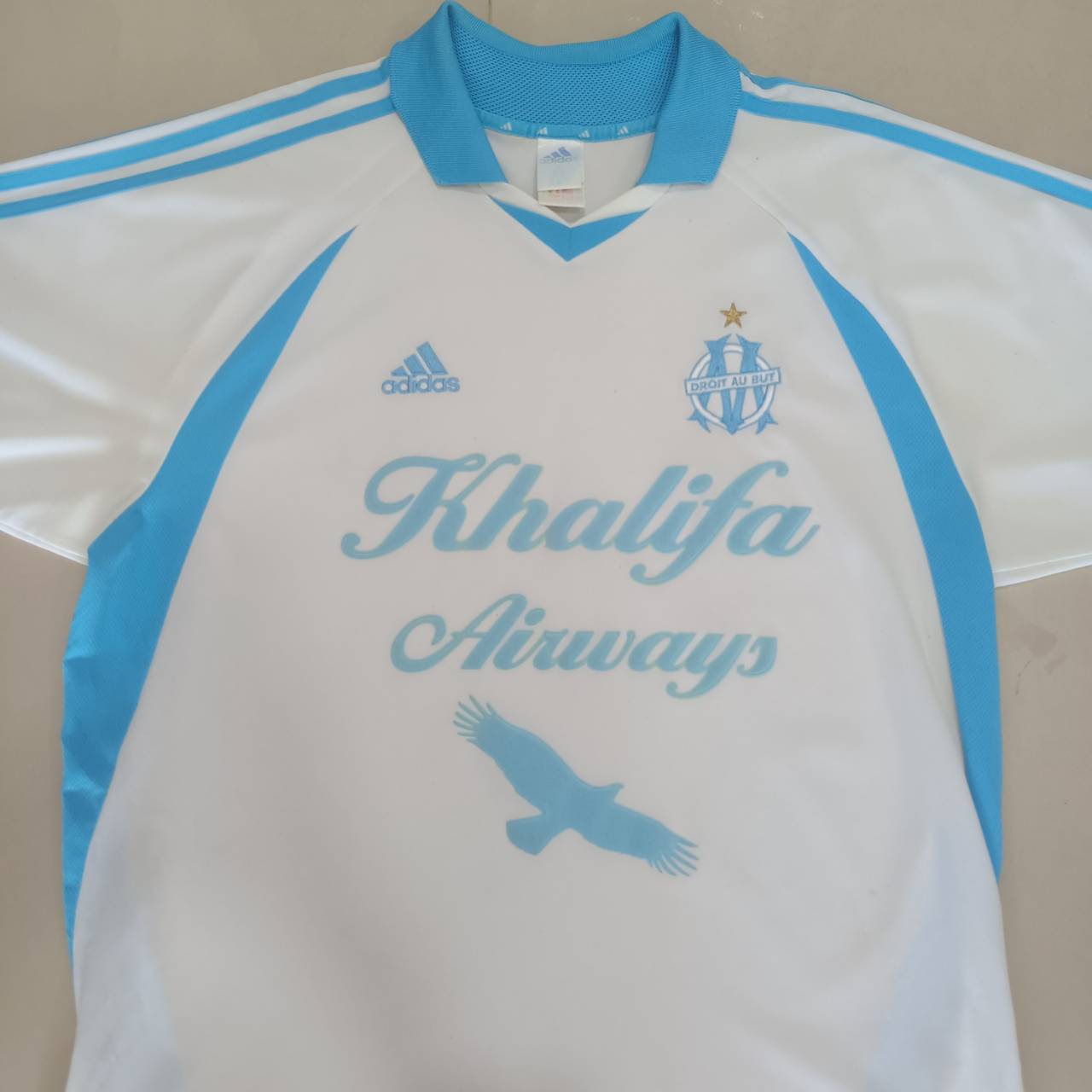 Olympique Marseille 2001/02 Adidas Home Jersey – Size XL – White & Sky Blue – Vintage Football Shirt