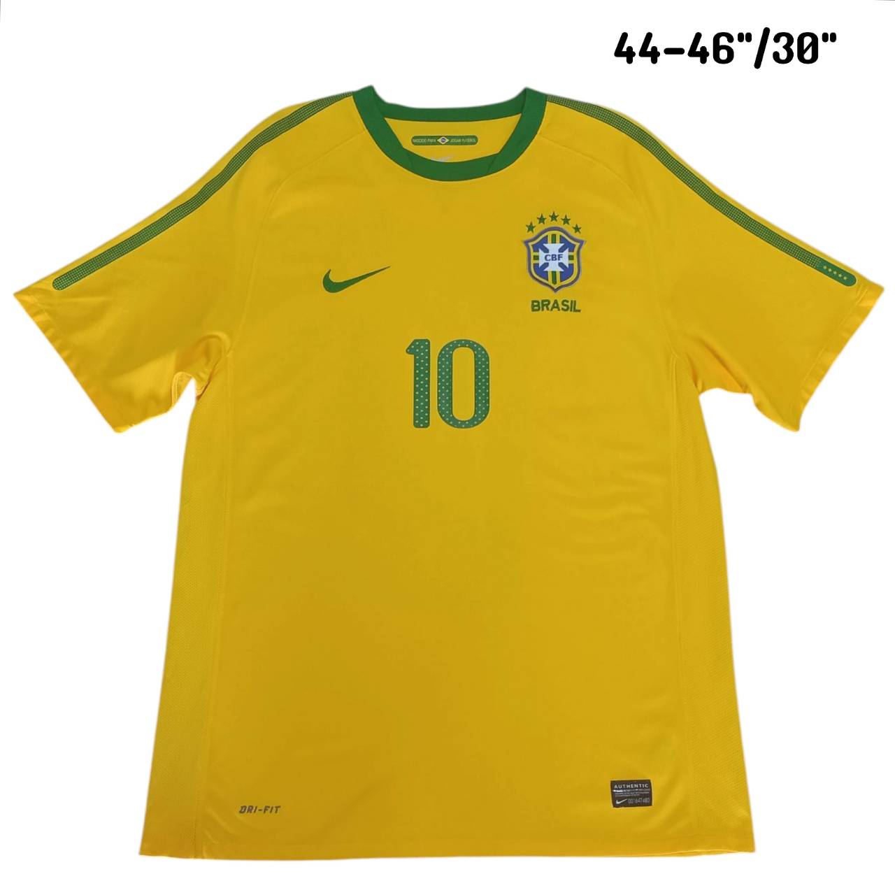 Brazil Home 2010 Nike Football Shirt #10 Ronaldinho – Size L – Yellow – Vintage Jersey