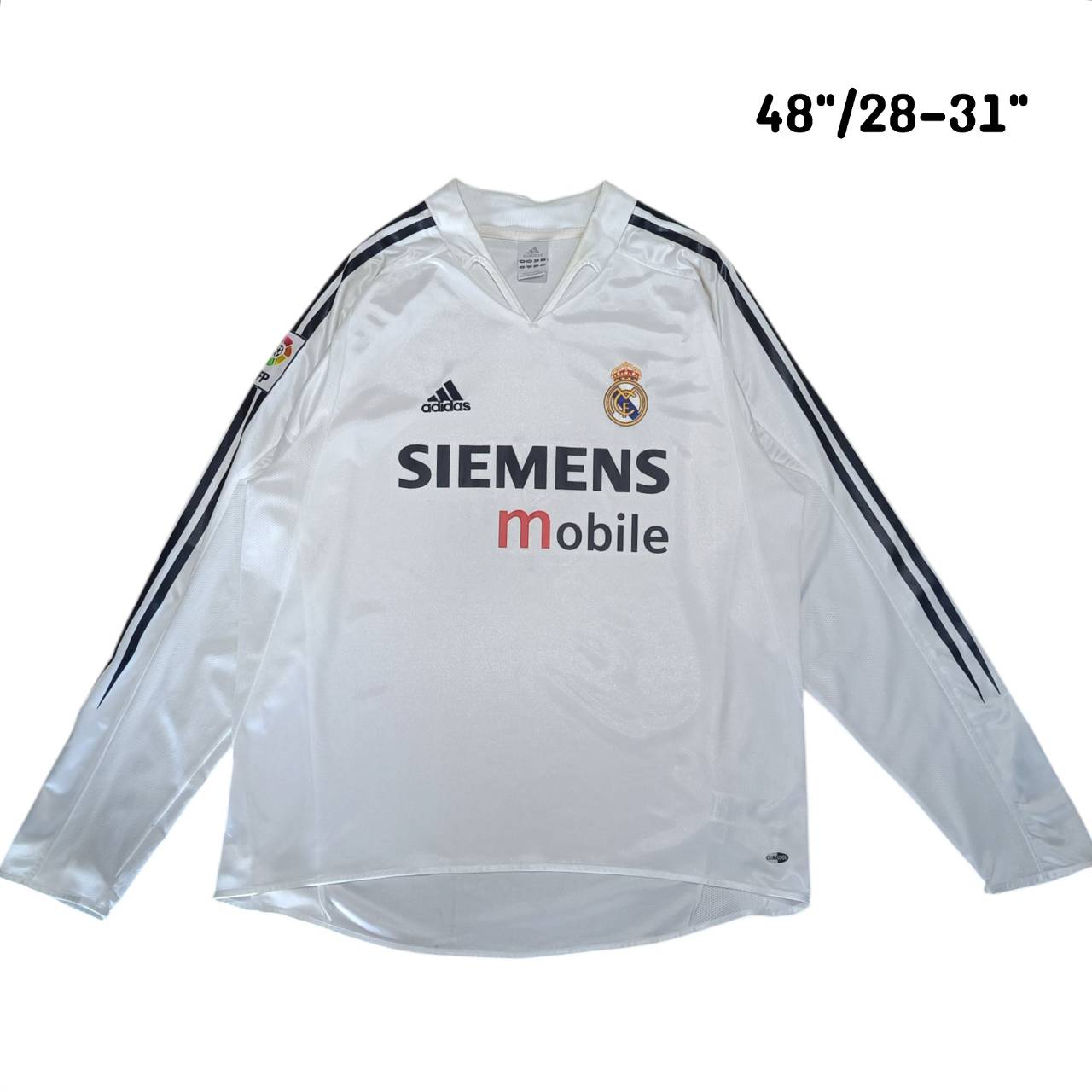 Adidas Real Madrid 2004/05 Long Sleeve Home Jersey – White & Black – Size L – Vintage Football Shirt