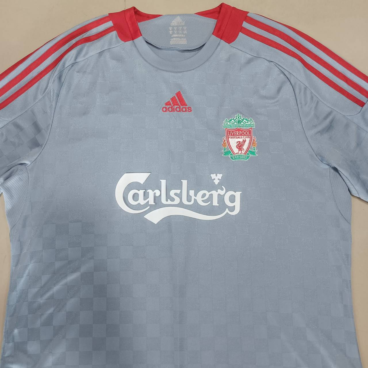 Liverpool FC 2008–09 Away Jersey – Adidas – Grey – Size L – Vintage Football Shirt