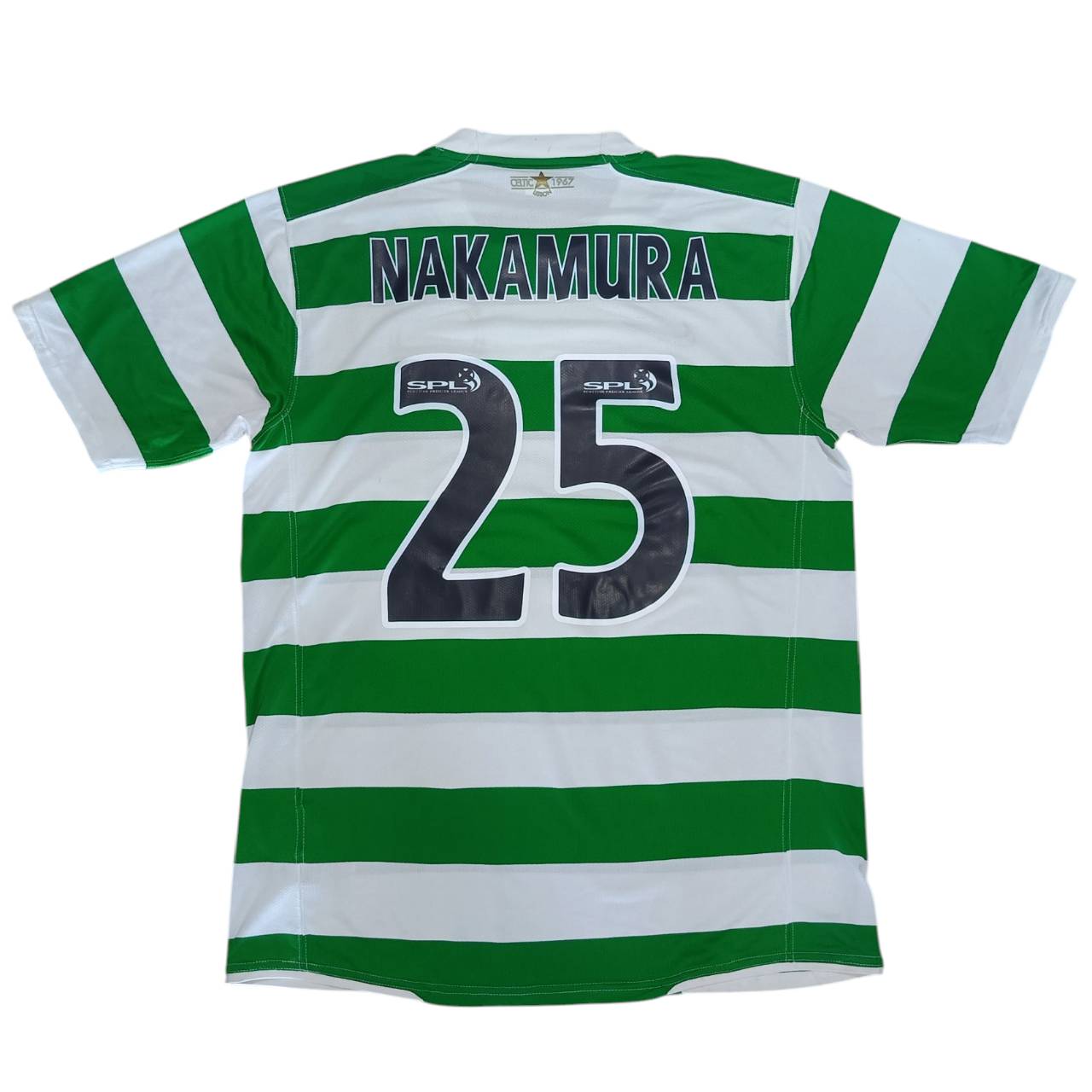NIKE 2007-08 CELTIC NAKAMURA#25 JERSEY football Shirt size L green and white, second hand, very good condition